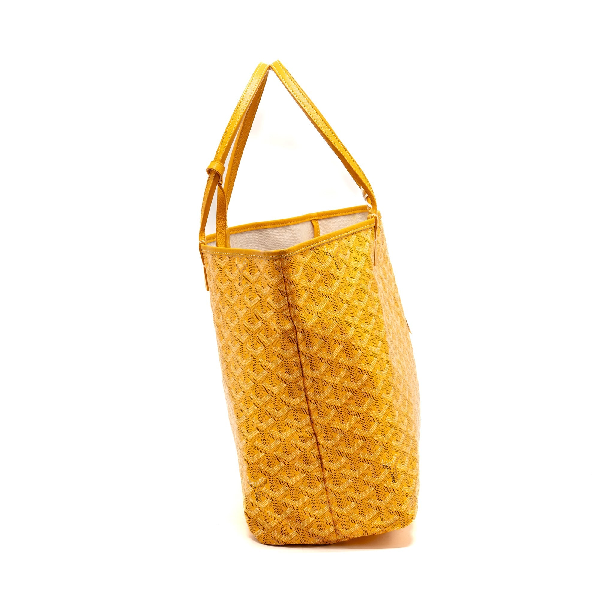 GOYARD SAINT LOUIS PM TOTE BAG GOYARDINE CANVAS/CALFSKIN LEATHER YELLOW SHW
