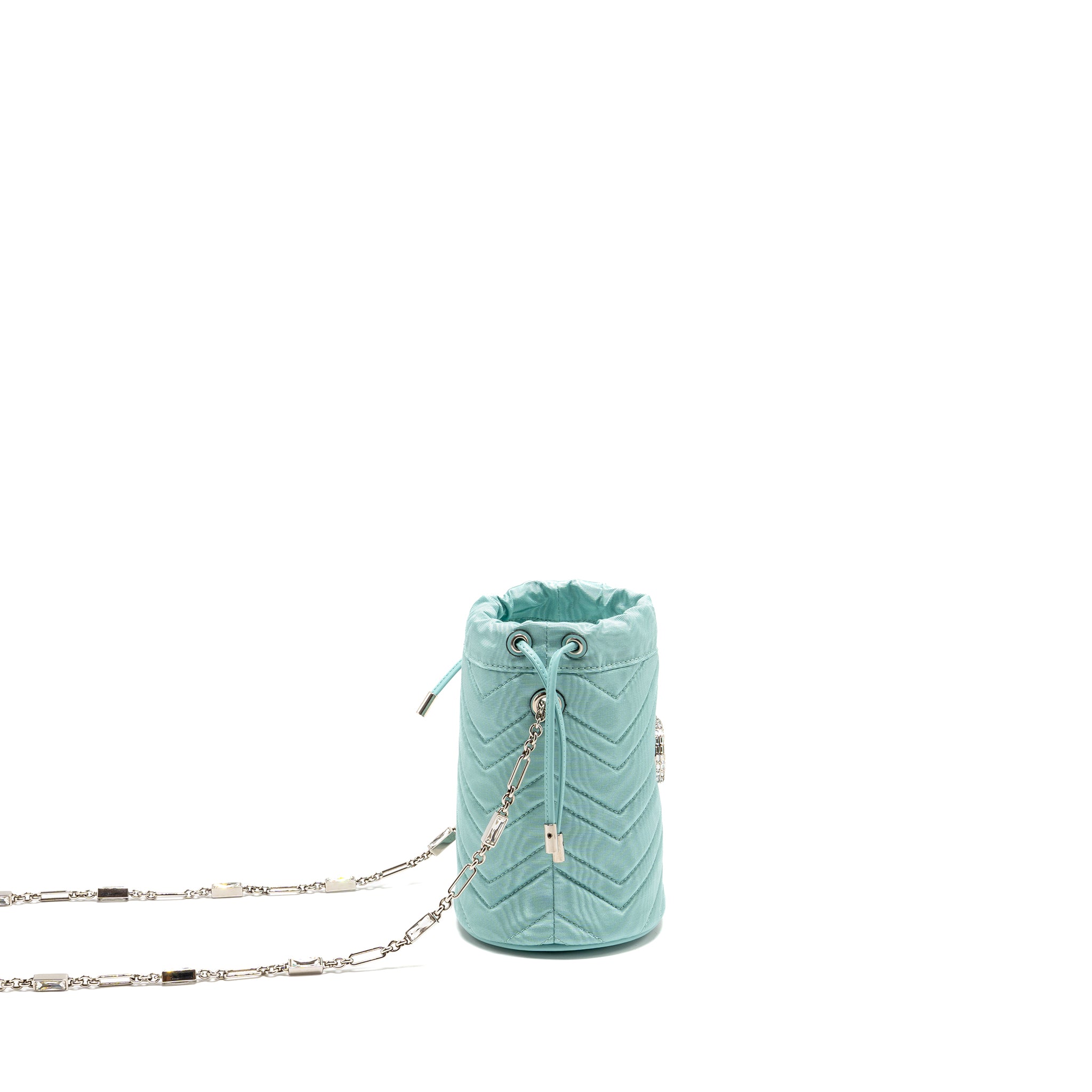 GUCCI GG MARMONT SILK BUCKET CRYSTAL CHAIN BAG FABRIC/ CRYSTAL LIGHT BLUE SHW