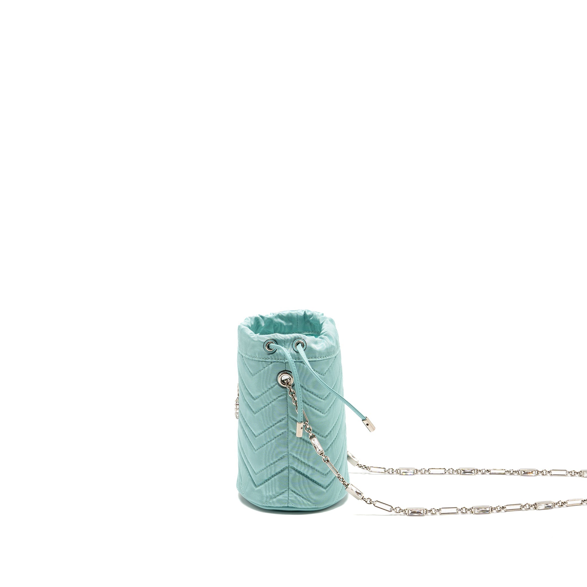 GUCCI GG MARMONT SILK BUCKET CRYSTAL CHAIN BAG FABRIC/ CRYSTAL LIGHT BLUE SHW