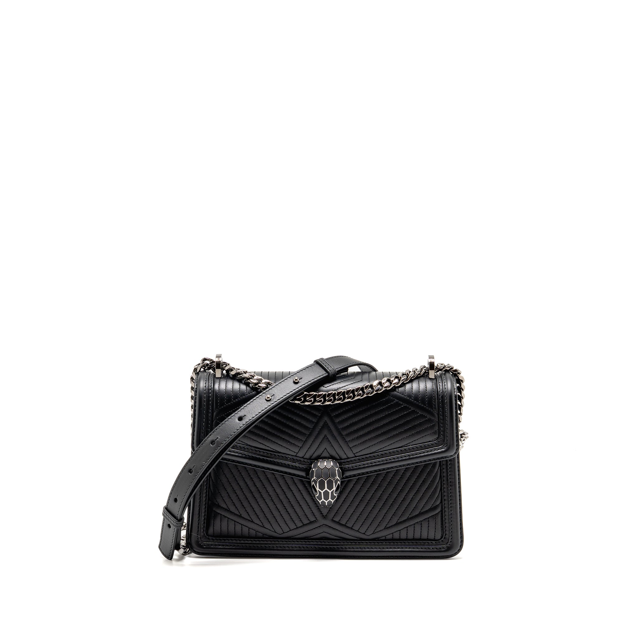 BVLGARI SERPENTI FOREVER FLAP BAG CALFSKIN BLACK RUTHENIUM HARDWARE