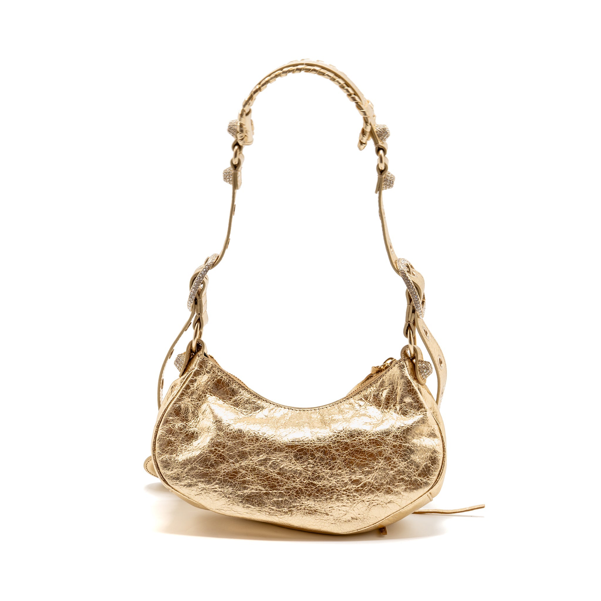 BALENCIAGA LE CAGOLE XS SHOULDER BAG ARENA CRACKED LAMBSKIN GOLD GHW