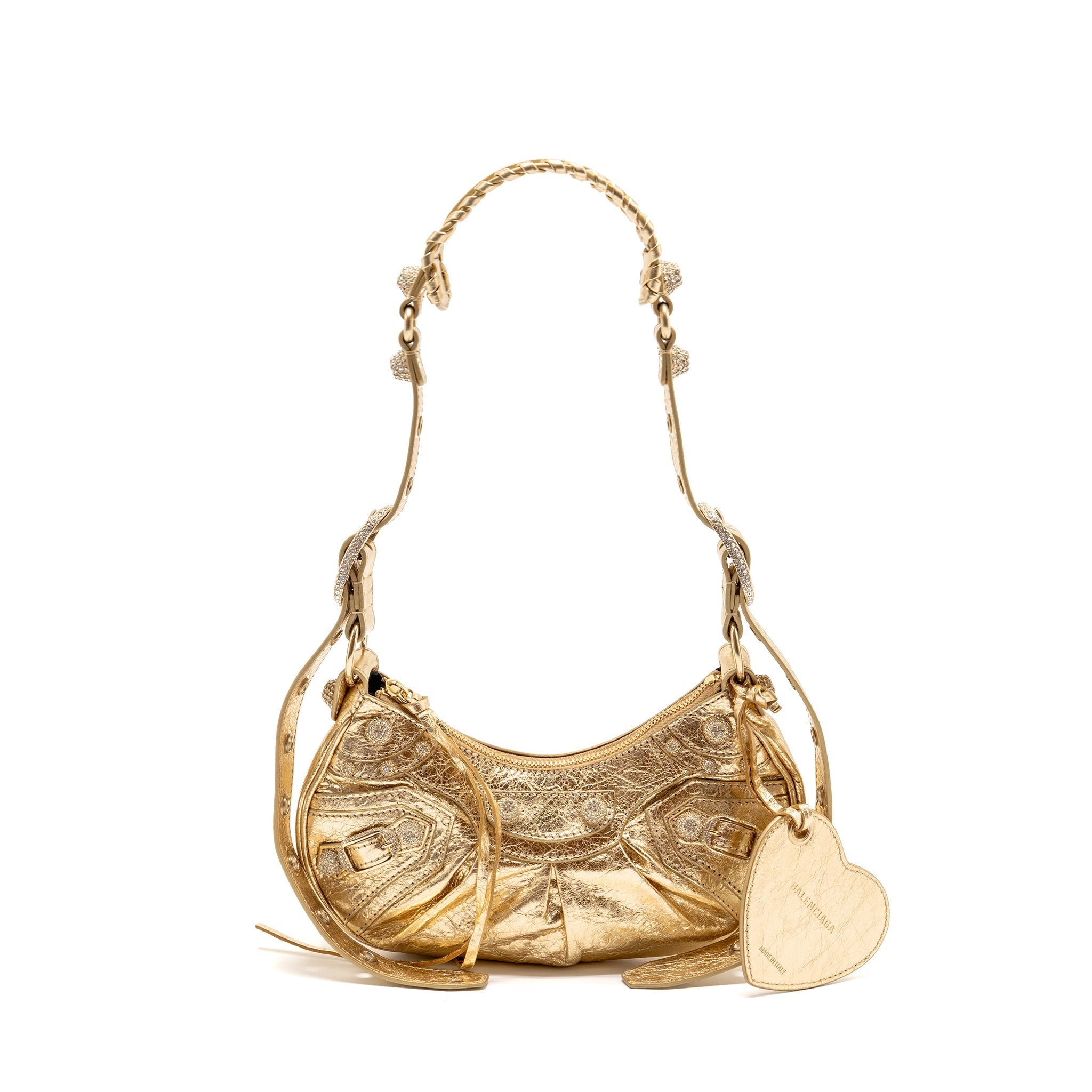 BALENCIAGA LE CAGOLE XS SHOULDER BAG ARENA CRACKED LAMBSKIN GOLD GHW