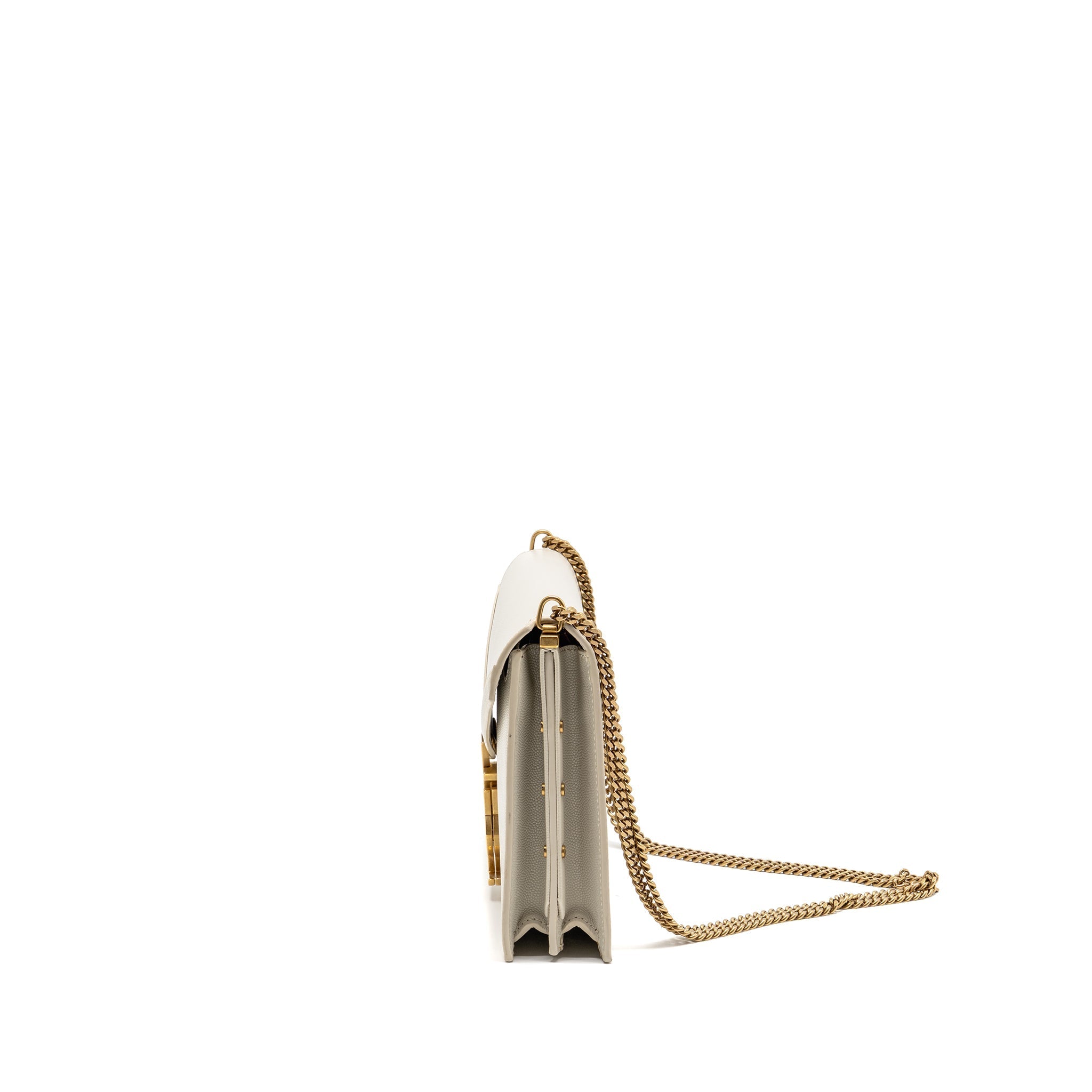 SAINT LAURENT/YSL CASSANDRA CHAIN WALLET GRAINED CALFSKIN CREAMY WHITE GHW