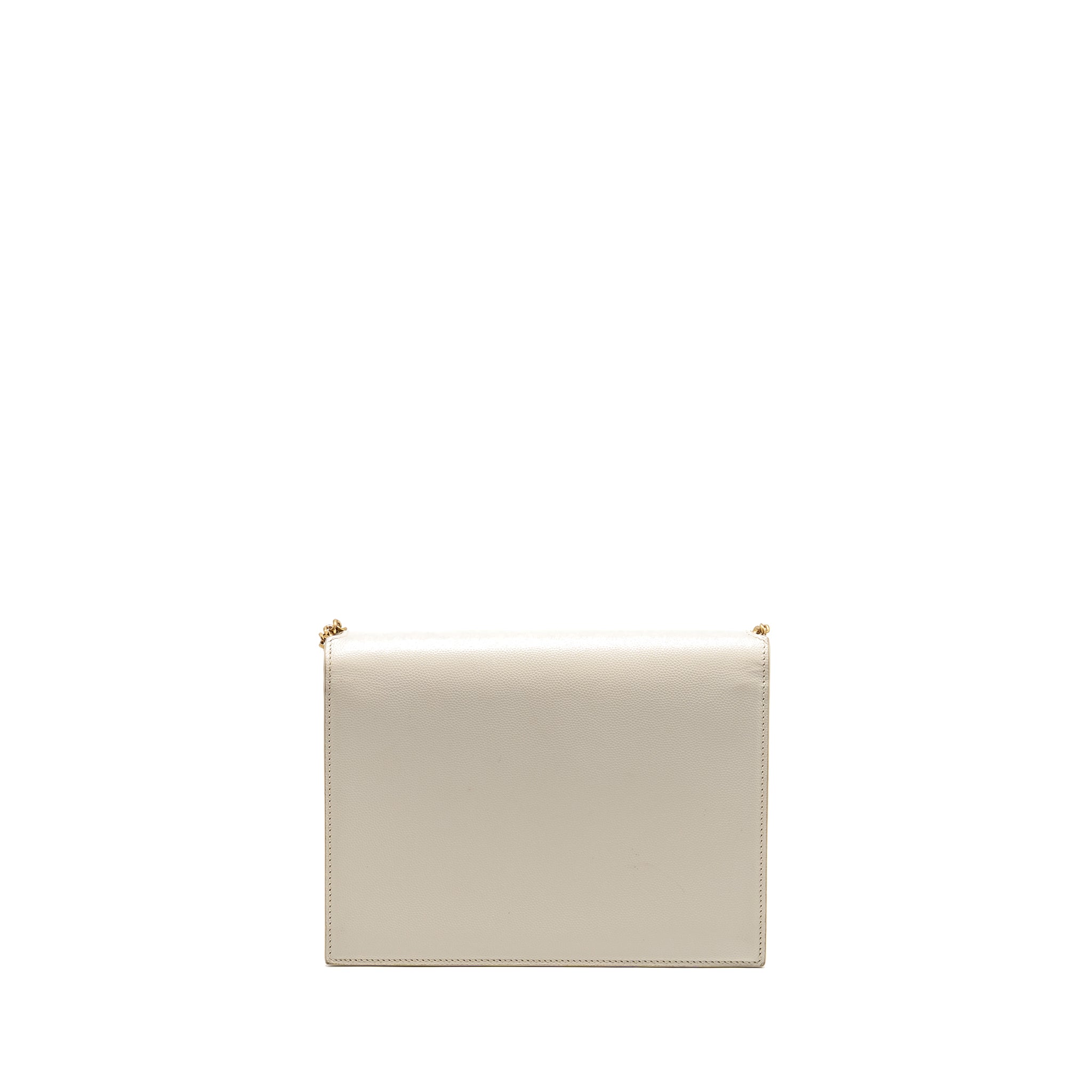 SAINT LAURENT/YSL CASSANDRA CHAIN WALLET GRAINED CALFSKIN CREAMY WHITE GHW