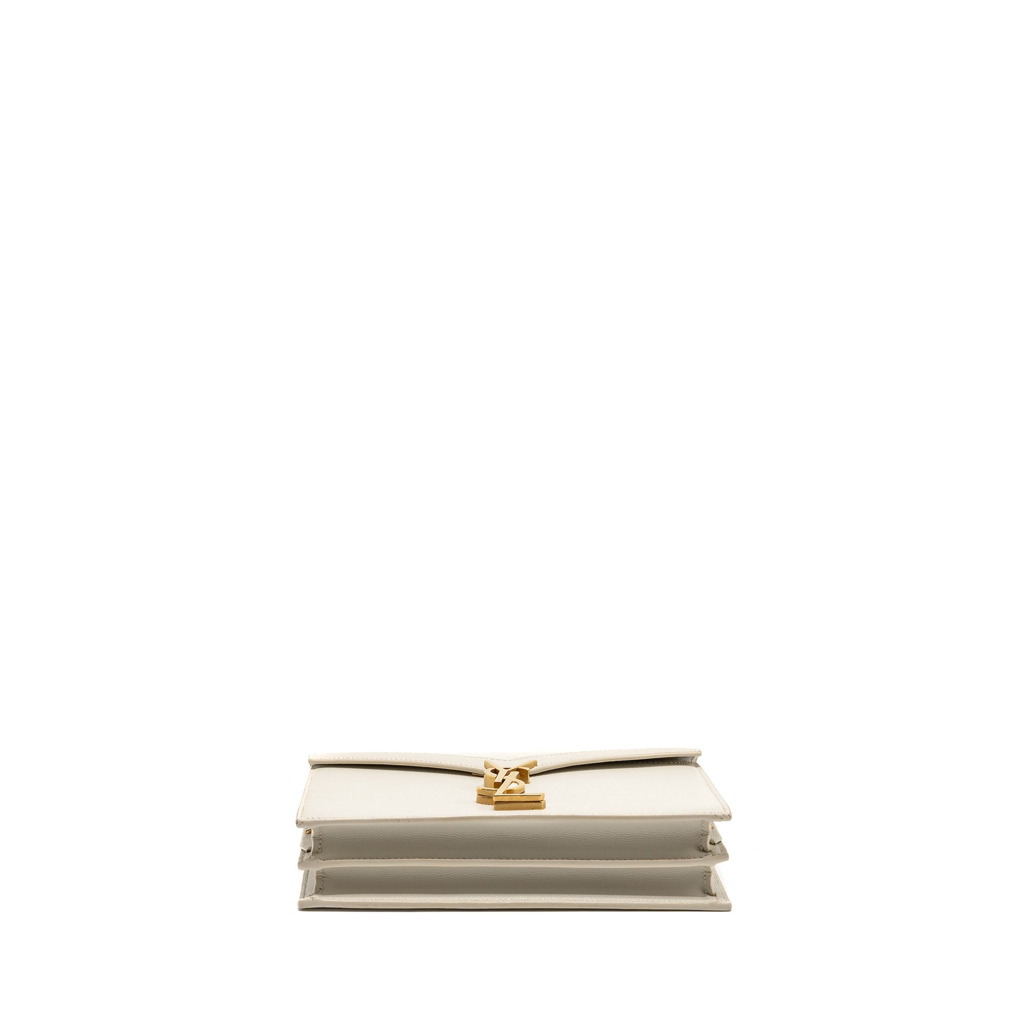 SAINT LAURENT/YSL CASSANDRA CHAIN WALLET GRAINED CALFSKIN CREAMY WHITE GHW