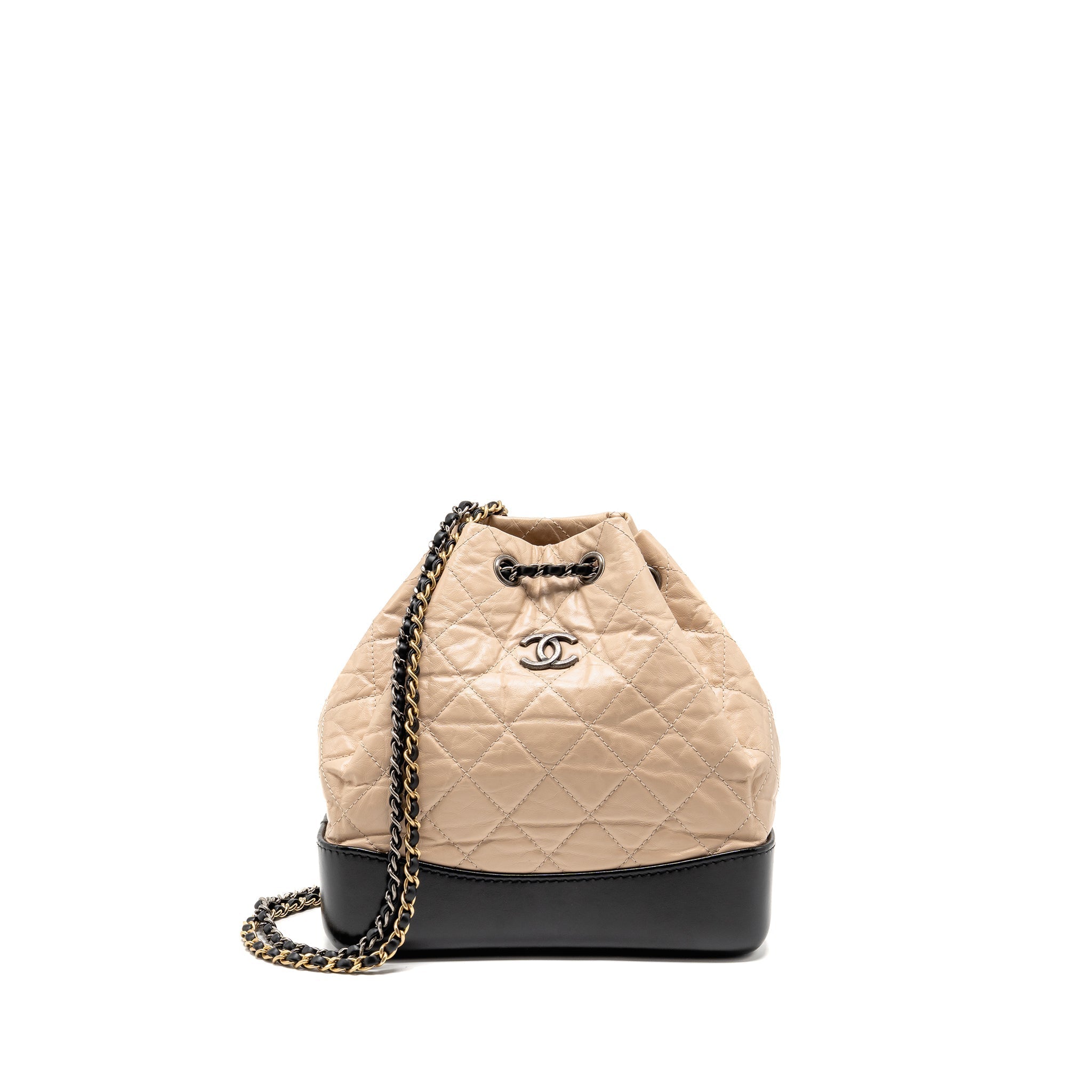CHANEL SMALL GABRIELLE BACKPACK AGED CALFSKIN BEIGE/ BLACK MULTICOLOUR HARDWARE