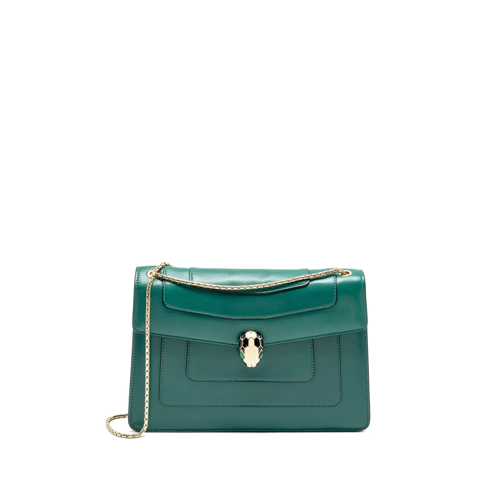 BVLGARI SERPENTI FOREVER FLAP BAG CALFSKIN GREEN LGHW