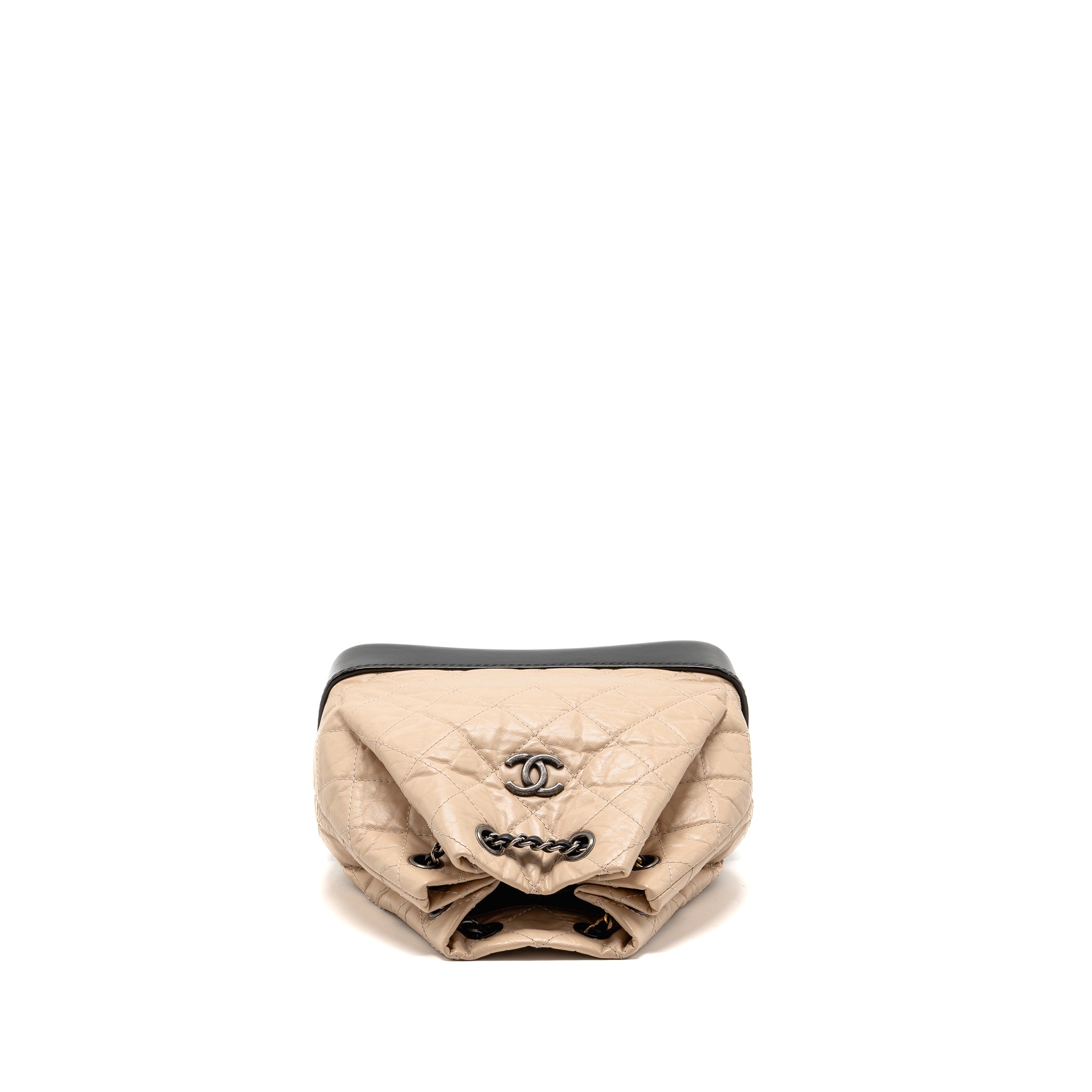 CHANEL SMALL GABRIELLE BACKPACK AGED CALFSKIN BEIGE/ BLACK MULTICOLOUR HARDWARE