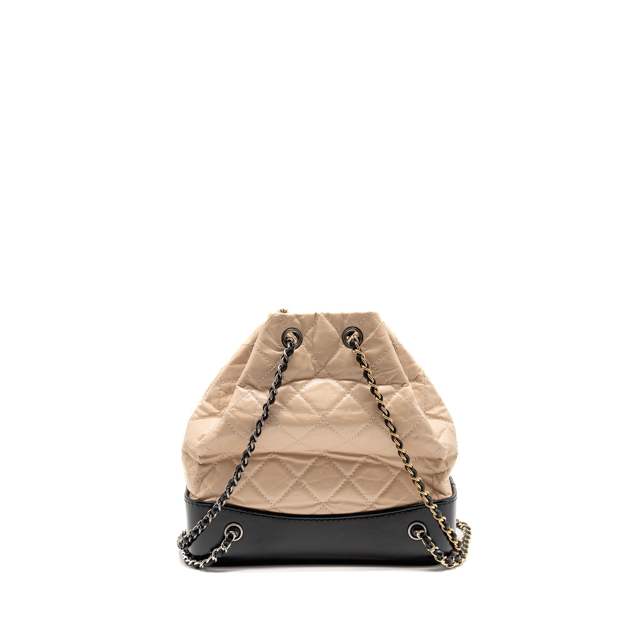 CHANEL SMALL GABRIELLE BACKPACK AGED CALFSKIN BEIGE/ BLACK MULTICOLOUR HARDWARE