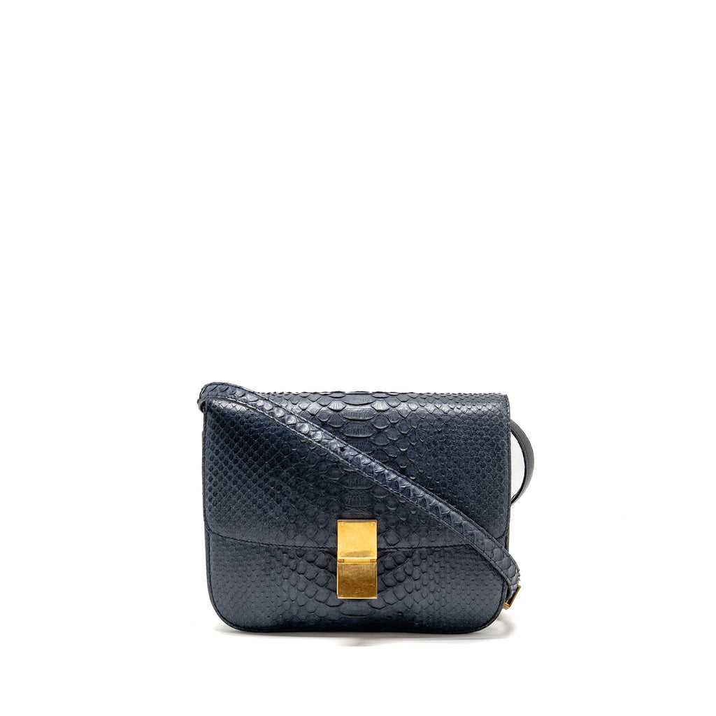 CELINE MEDIUM CLASSIC BOX BAG PYTHON NAVY GHW