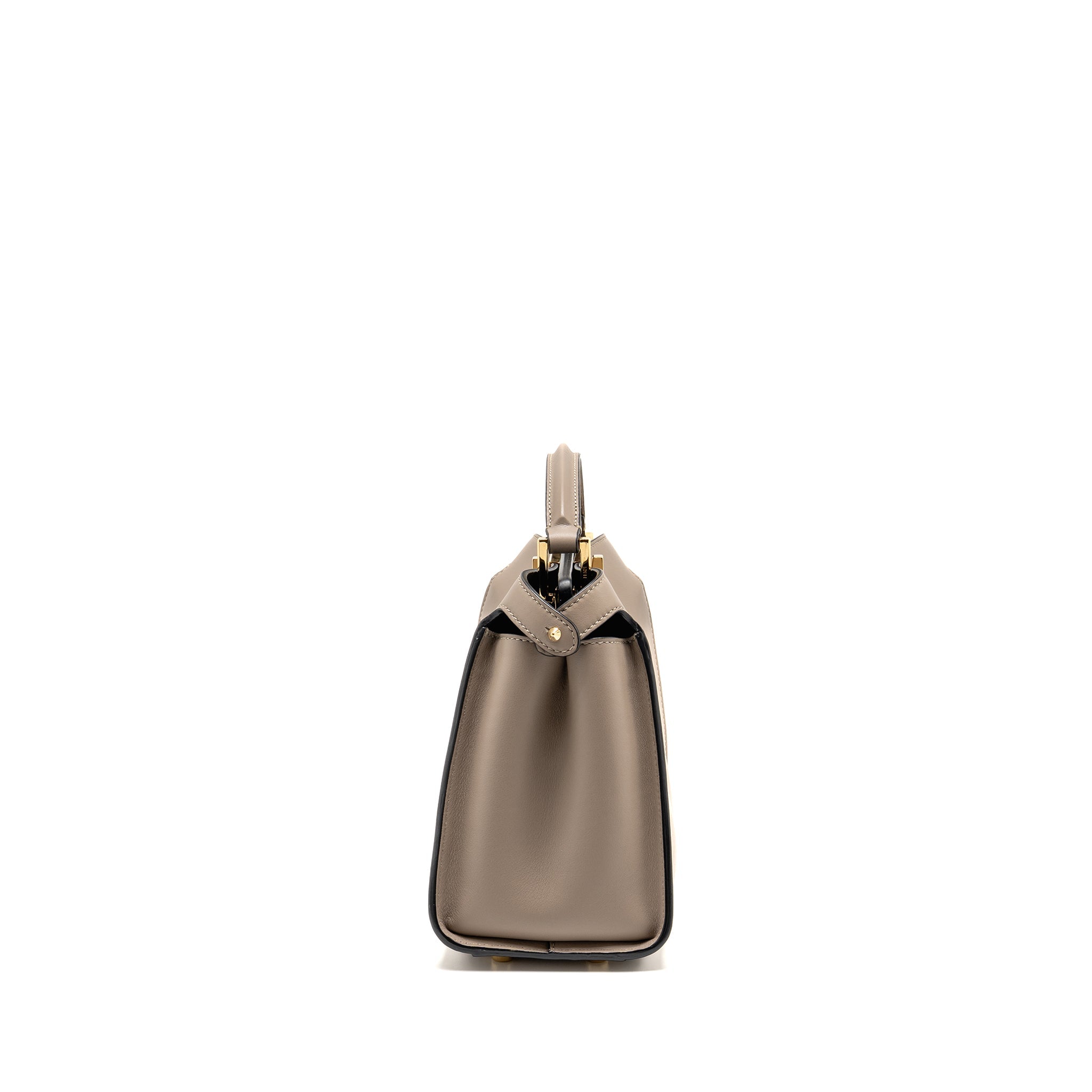 FENDI PEEKABOO ICONIC ESSENTIAL HANDLE BAG CALFSKIN LIGHT GREY GHW
