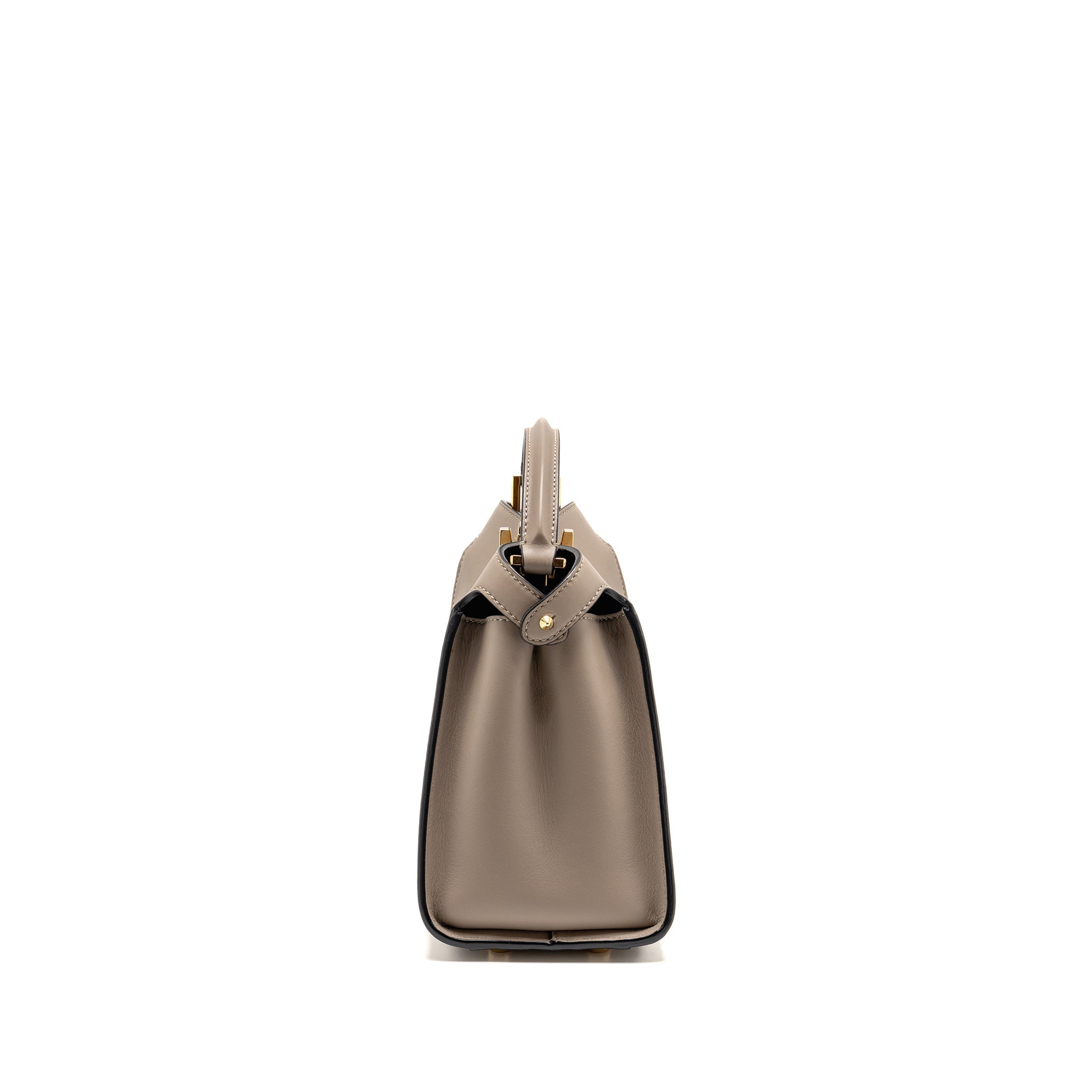 FENDI PEEKABOO ICONIC ESSENTIAL HANDLE BAG CALFSKIN LIGHT GREY GHW