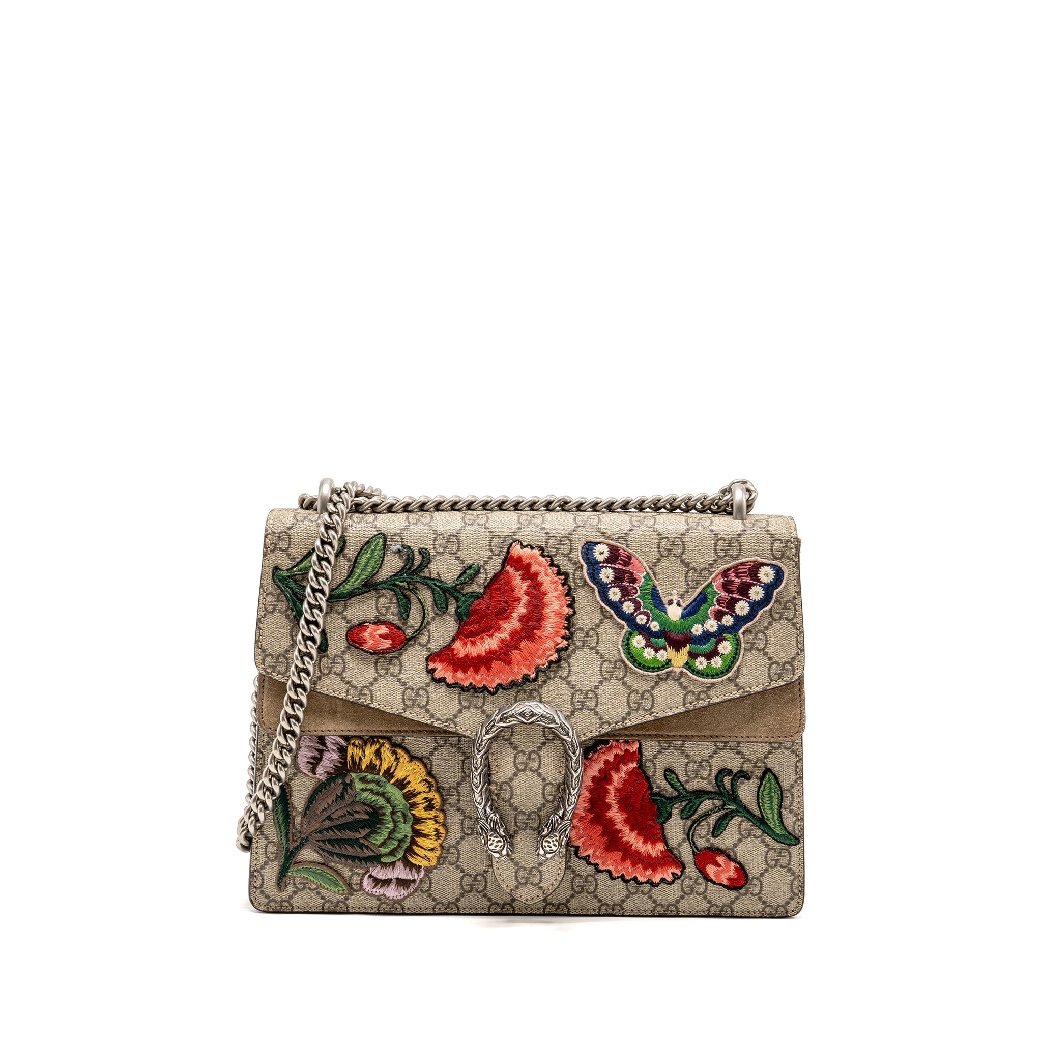 GUCCI MEDIUM EMBROIDERED DIONYSUS SHOULDER BAG GG SUPREME CANVAS/SUEDE LEATHER MULTICOLOUR SHW