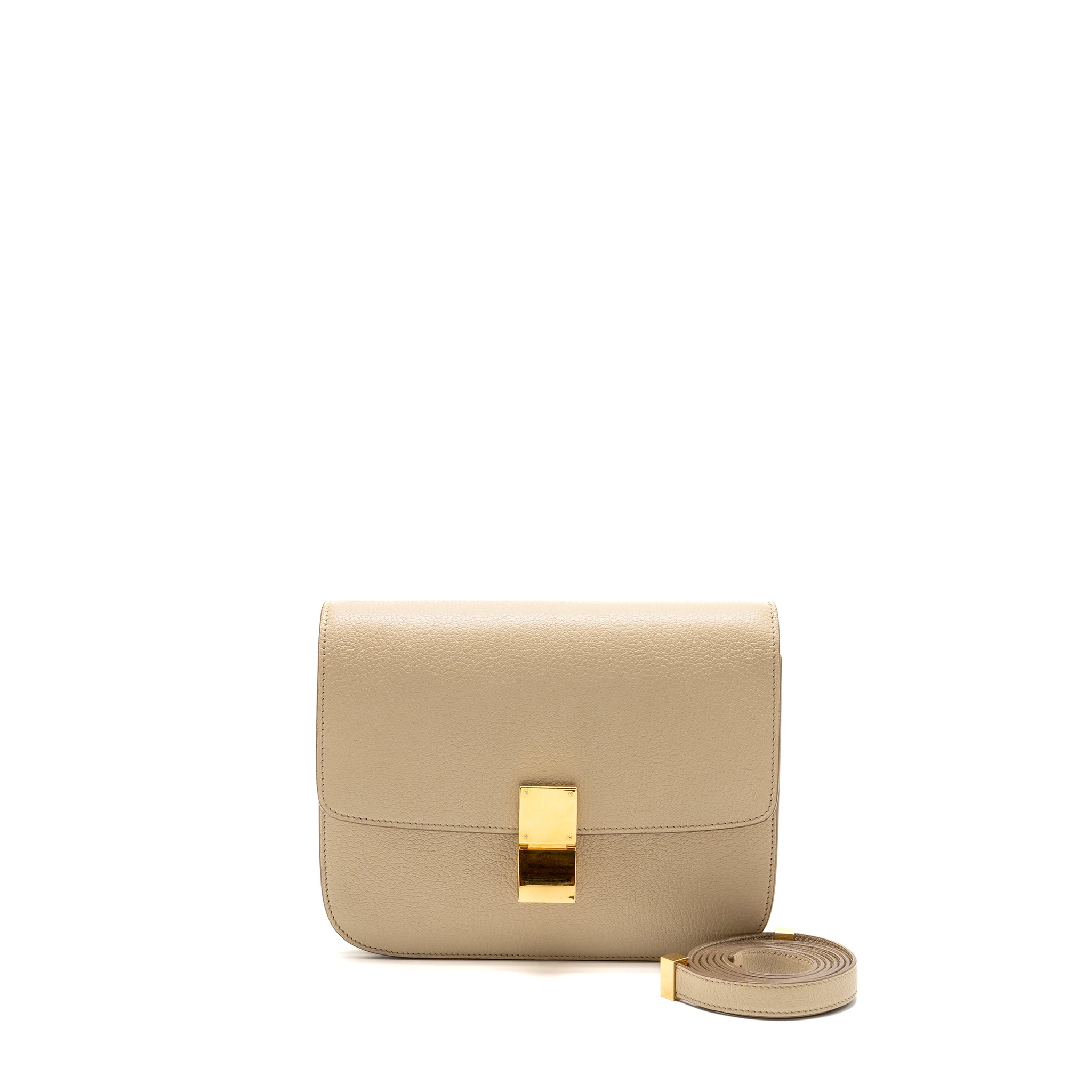 CELINE MEDIUM CLASSIC BOX BAG GOATSKIN BEIGE GHW