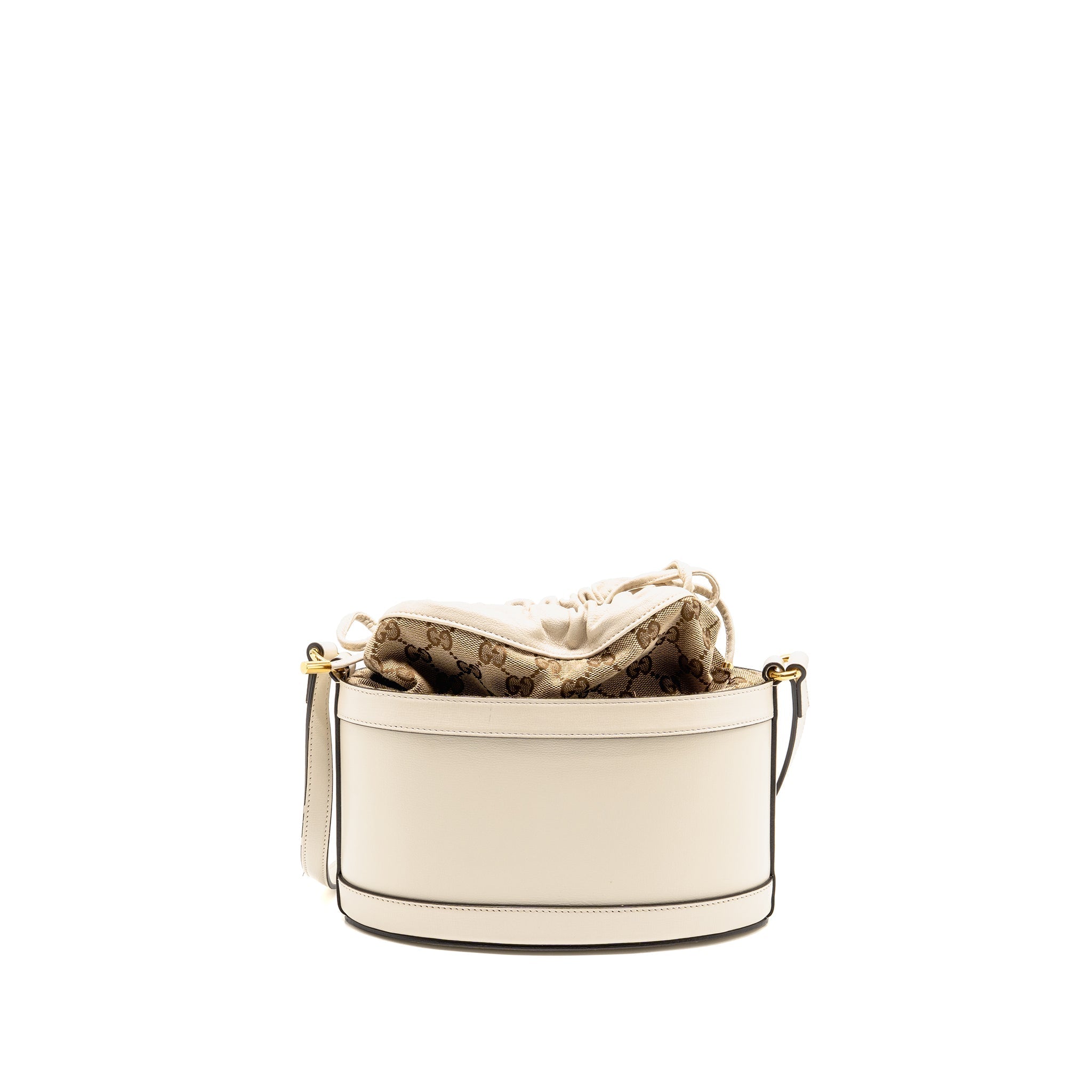 GUCCI HORSEBIT 1955 BUCKET BAG CALFSKIN/CANVAS BEIGE/WHITE GHW