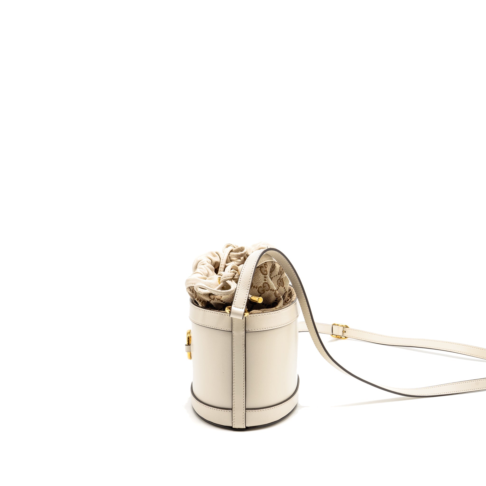 GUCCI HORSEBIT 1955 BUCKET BAG CALFSKIN/CANVAS BEIGE/WHITE GHW