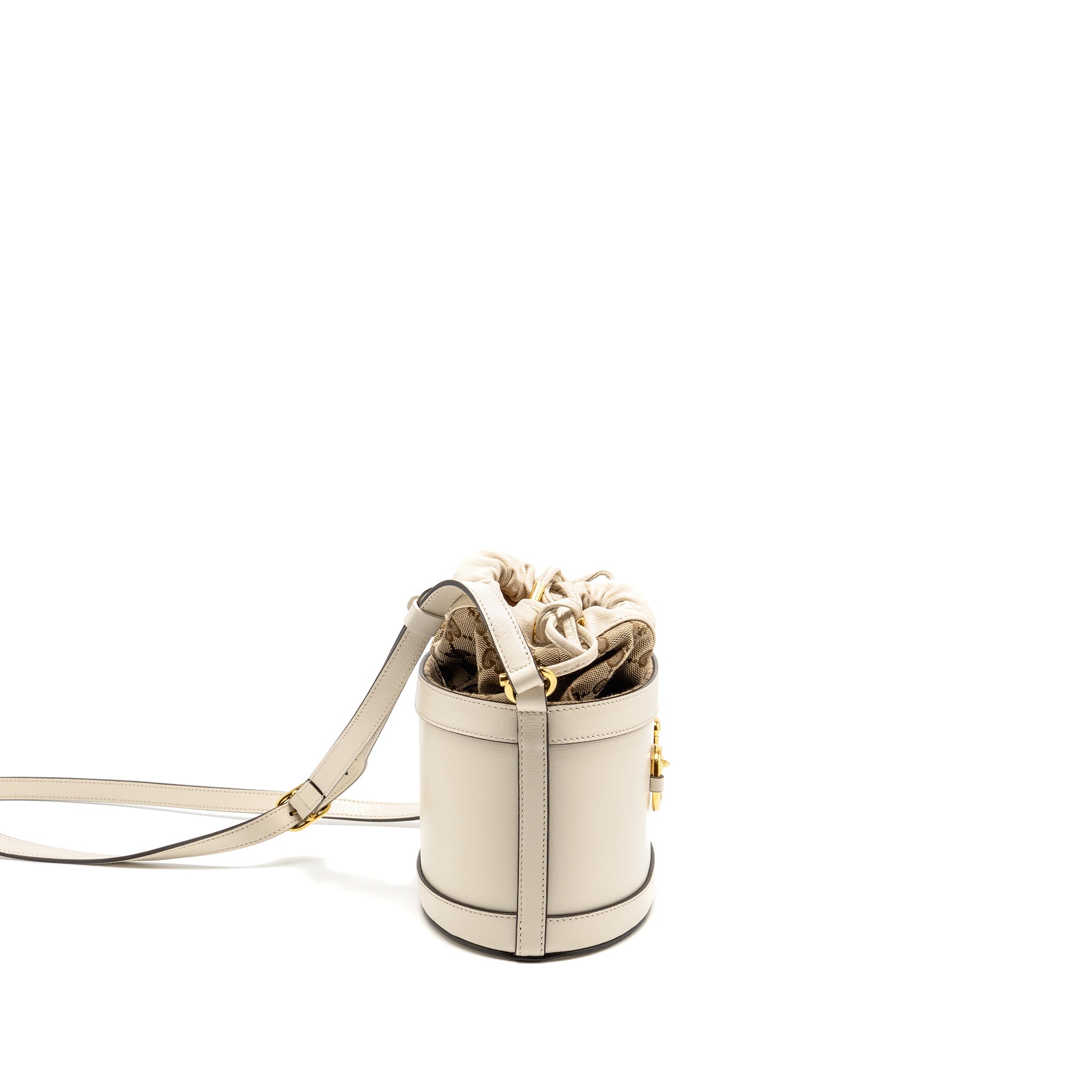 GUCCI HORSEBIT 1955 BUCKET BAG CALFSKIN/CANVAS BEIGE/WHITE GHW