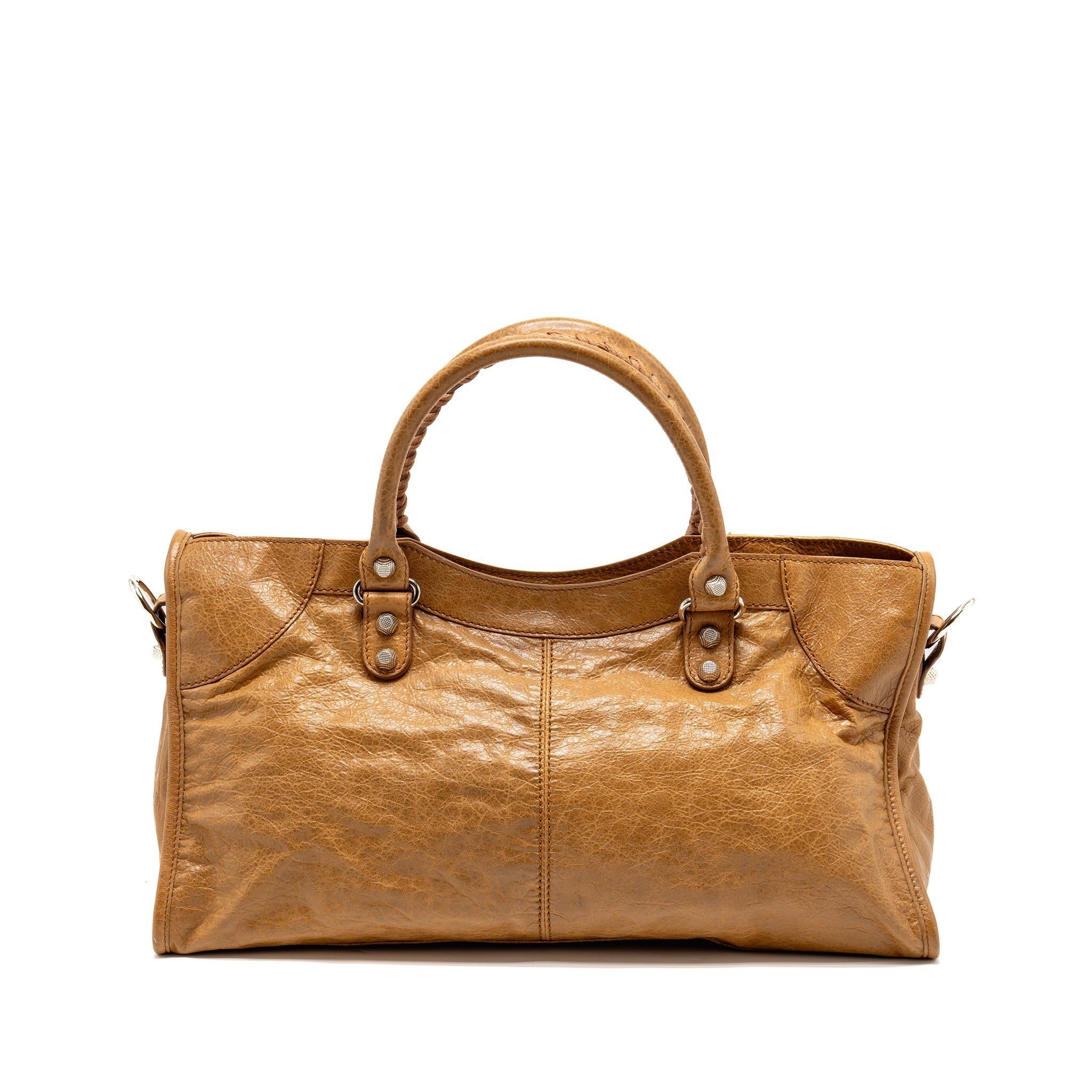 BALENCIAGA CLASSIC CITY BAG AGED CALFSKIN DARK BEIGE SHW