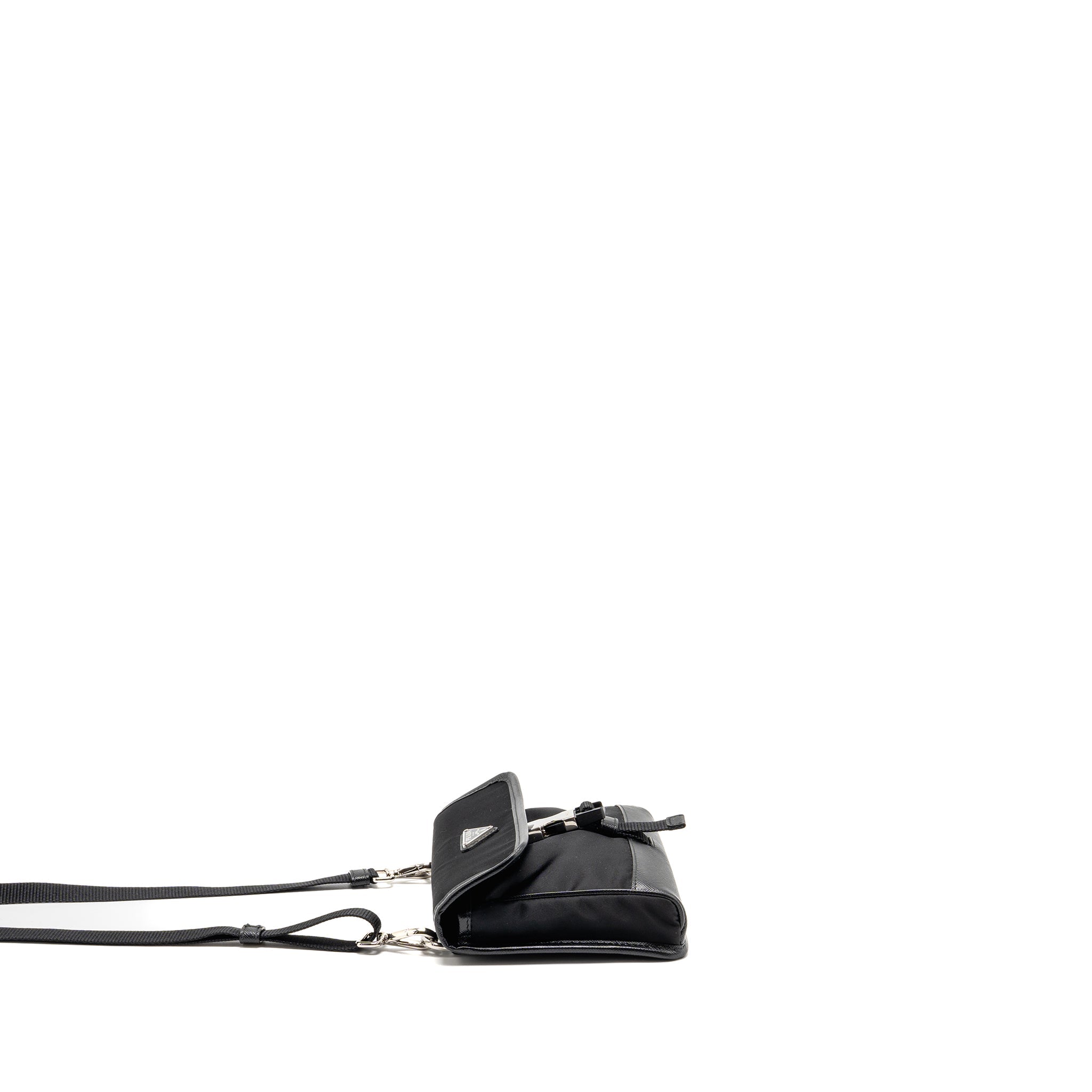PRADA TRIMMED SAFFIANO PHONE CASE RE-NYLON BLACK SHW