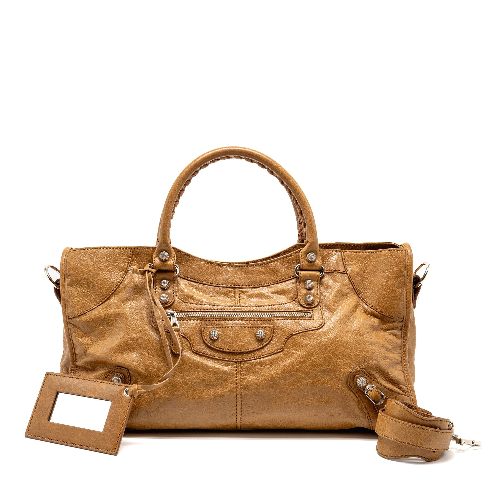 BALENCIAGA CLASSIC CITY BAG AGED CALFSKIN DARK BEIGE SHW