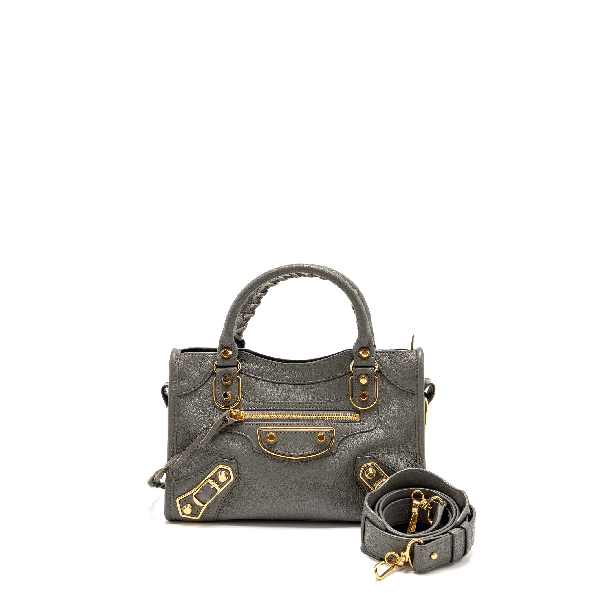 BALENCIAGA MINI CITY BAG CALFSKIN GREY GHW