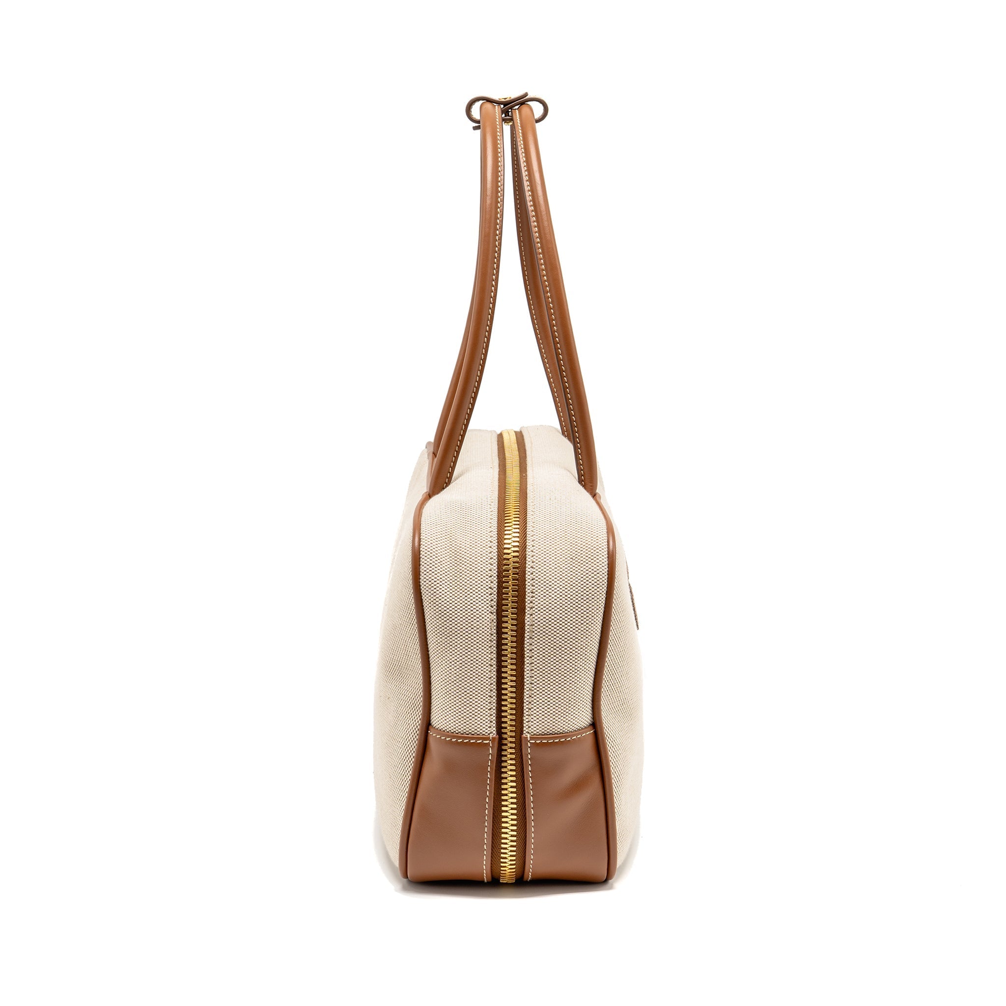 MIU MIU BEAU BAG CANVAS/ LEATHER BEIGE/ BRANDY GHW