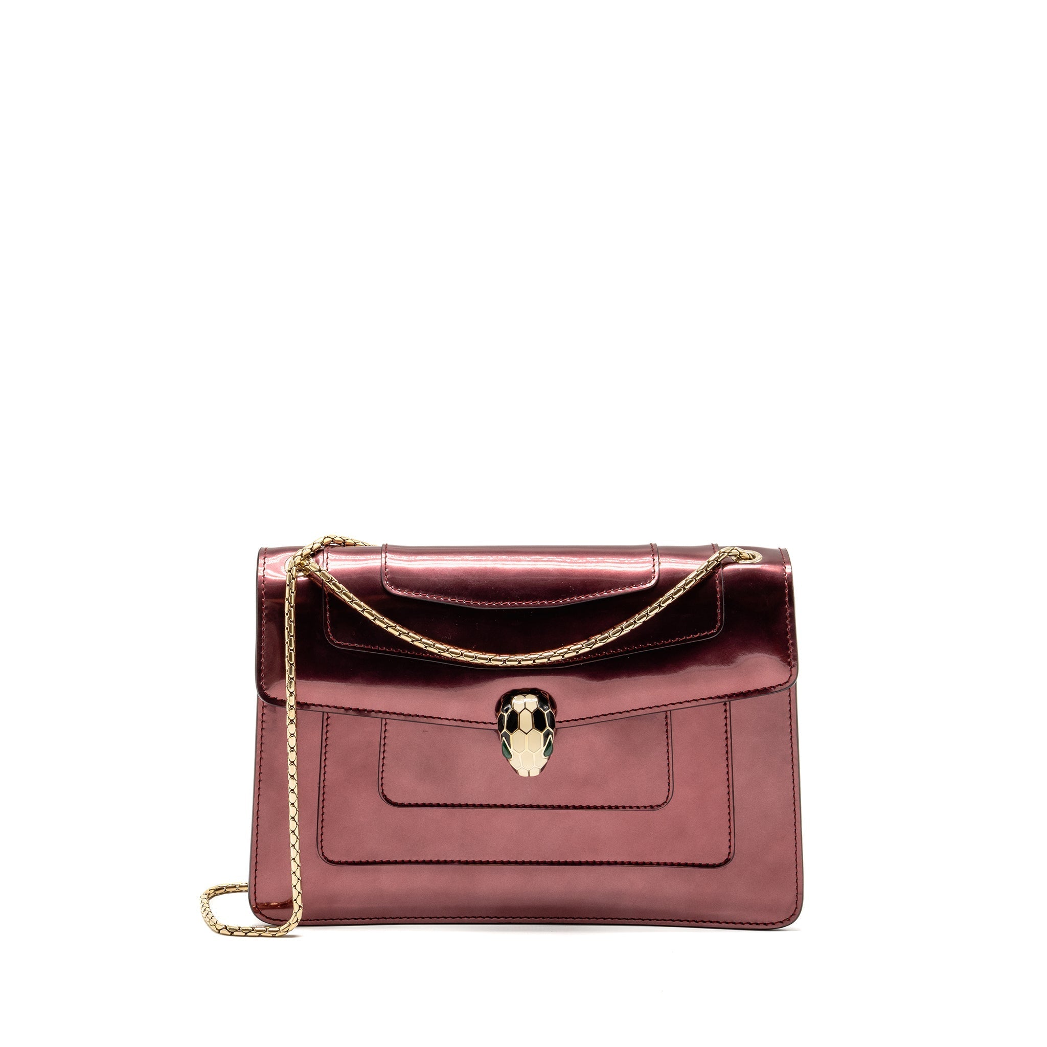 BVLGARI SERPENTI FOREVER BAG PATENT CALFSKIN DARK PINK LGHW