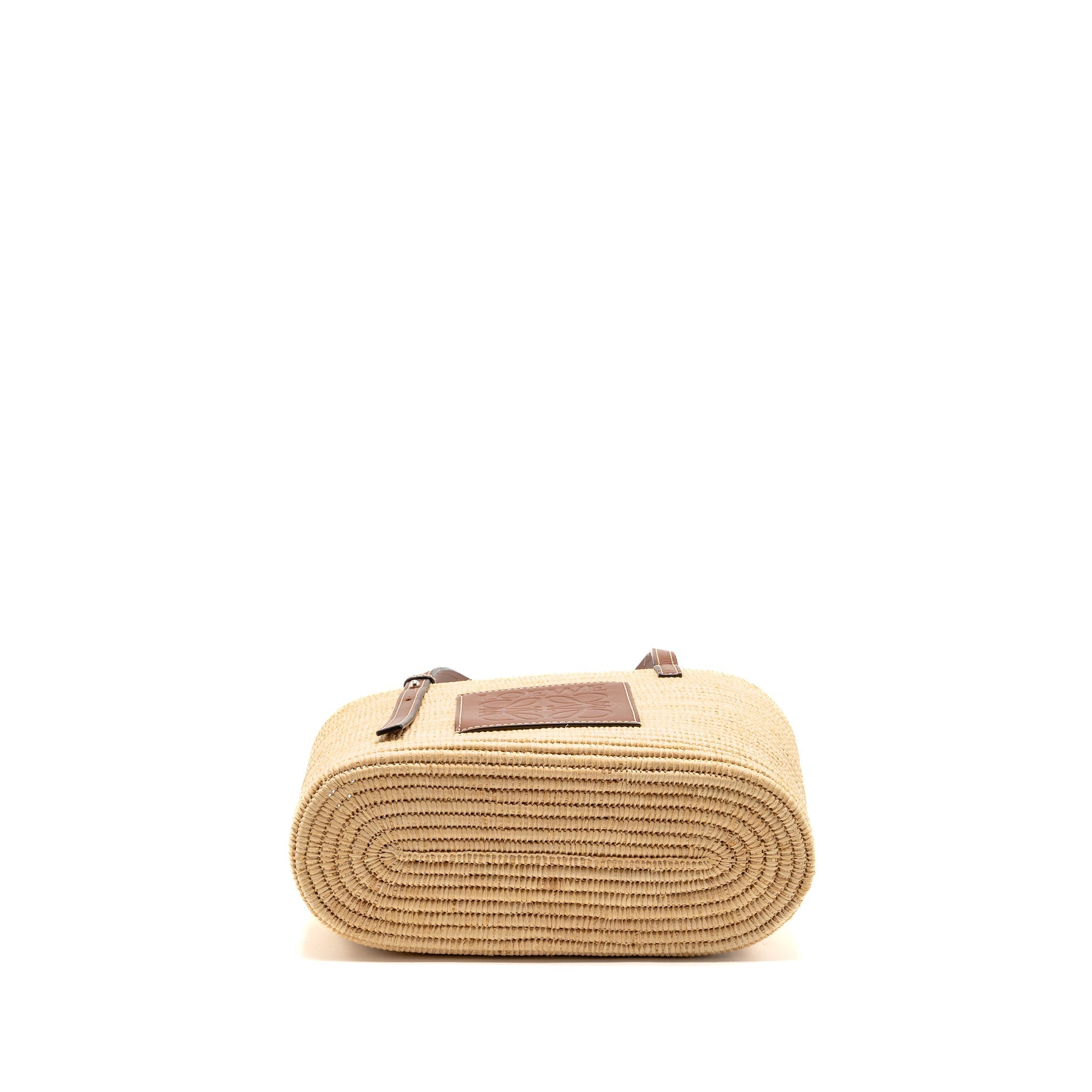 LOEWE SMALL ANAGRAM SQUARE BASKET BAG RAFFIA BROWN/BEIGE