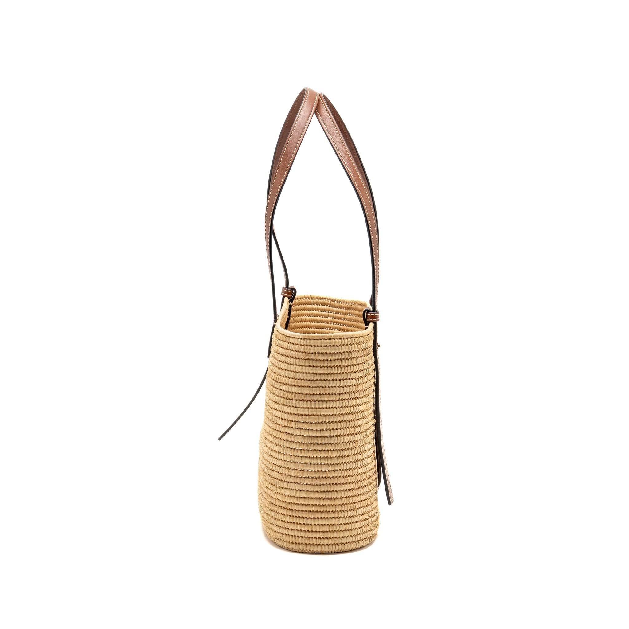 LOEWE SMALL ANAGRAM SQUARE BASKET BAG RAFFIA BROWN/BEIGE