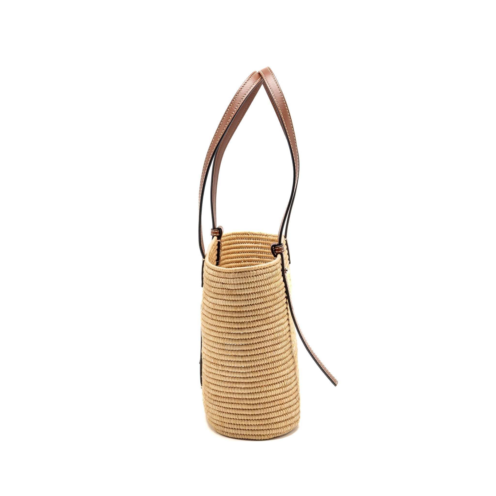 LOEWE SMALL ANAGRAM SQUARE BASKET BAG RAFFIA BROWN/BEIGE