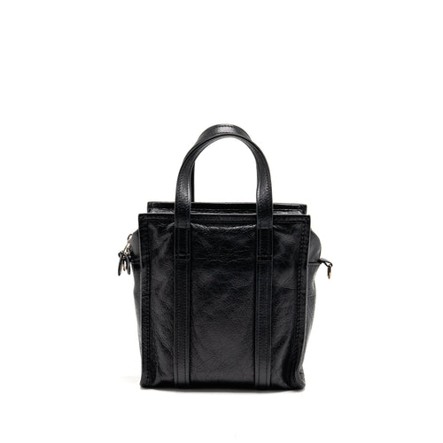 BALENCIAGA BAZAR MINI SHOPPER/TOTE BAG CRACKLED CALFSKIN BLACK SHW