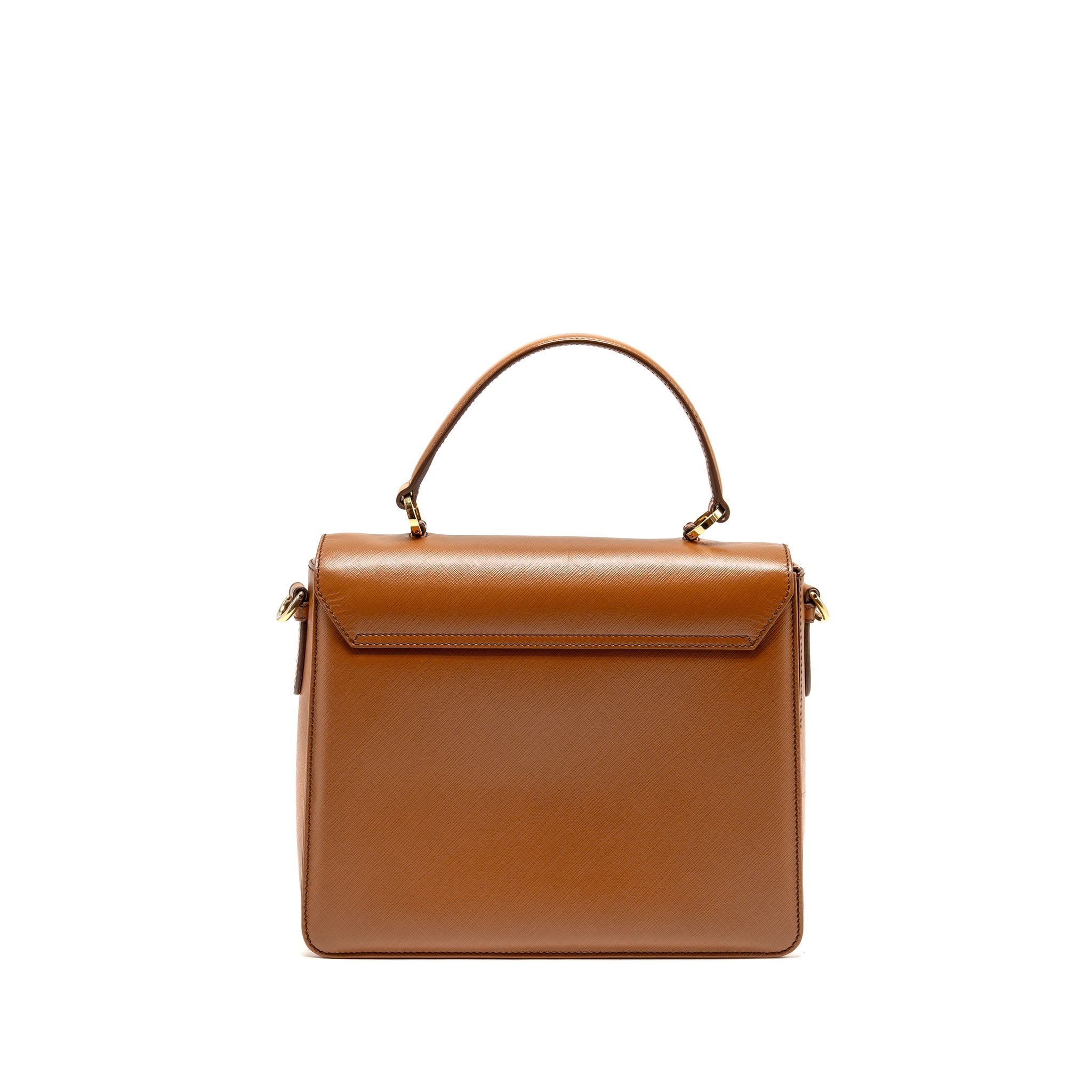SALVATORE FERRAGAMO TOP HANDLE GANCINI BAG CALFSKIN TAN GHW