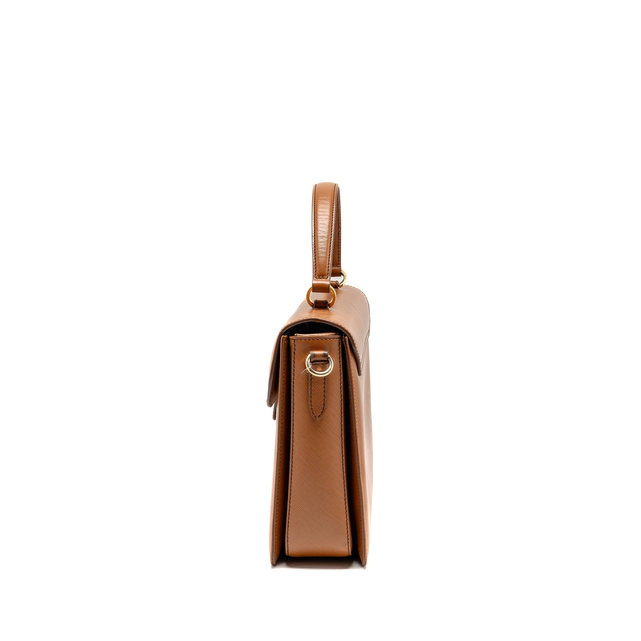SALVATORE FERRAGAMO TOP HANDLE GANCINI BAG CALFSKIN TAN GHW