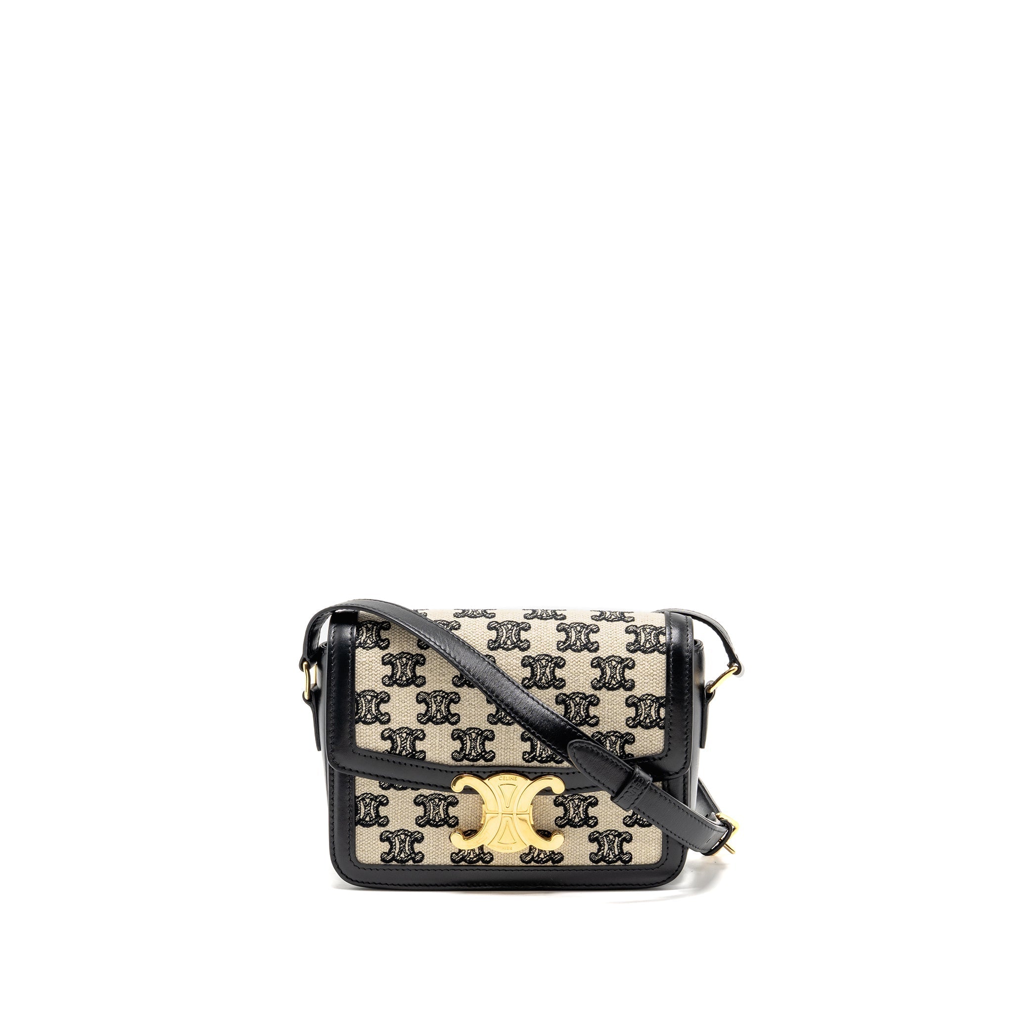CELINE TEEN TRIOMPHE BAG TRIOMPHE CANVAS/CALFSKIN BLACK/WHITE GHW