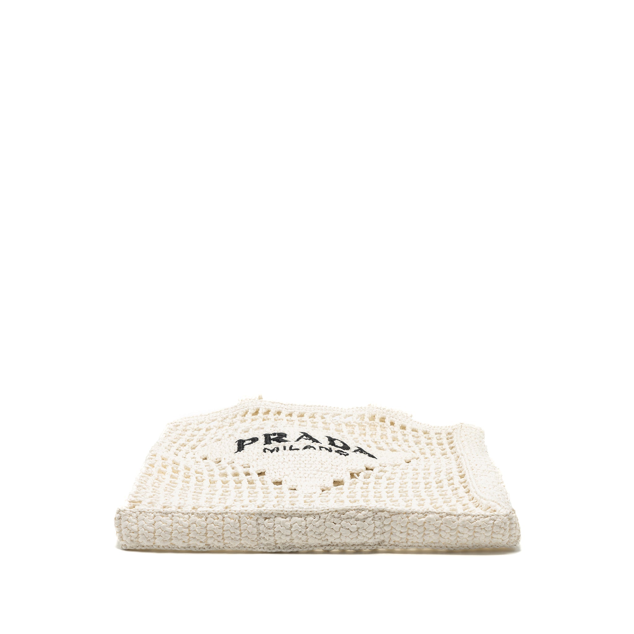 PRADA CROCHET TOTE BAG RAFFIA WHITE