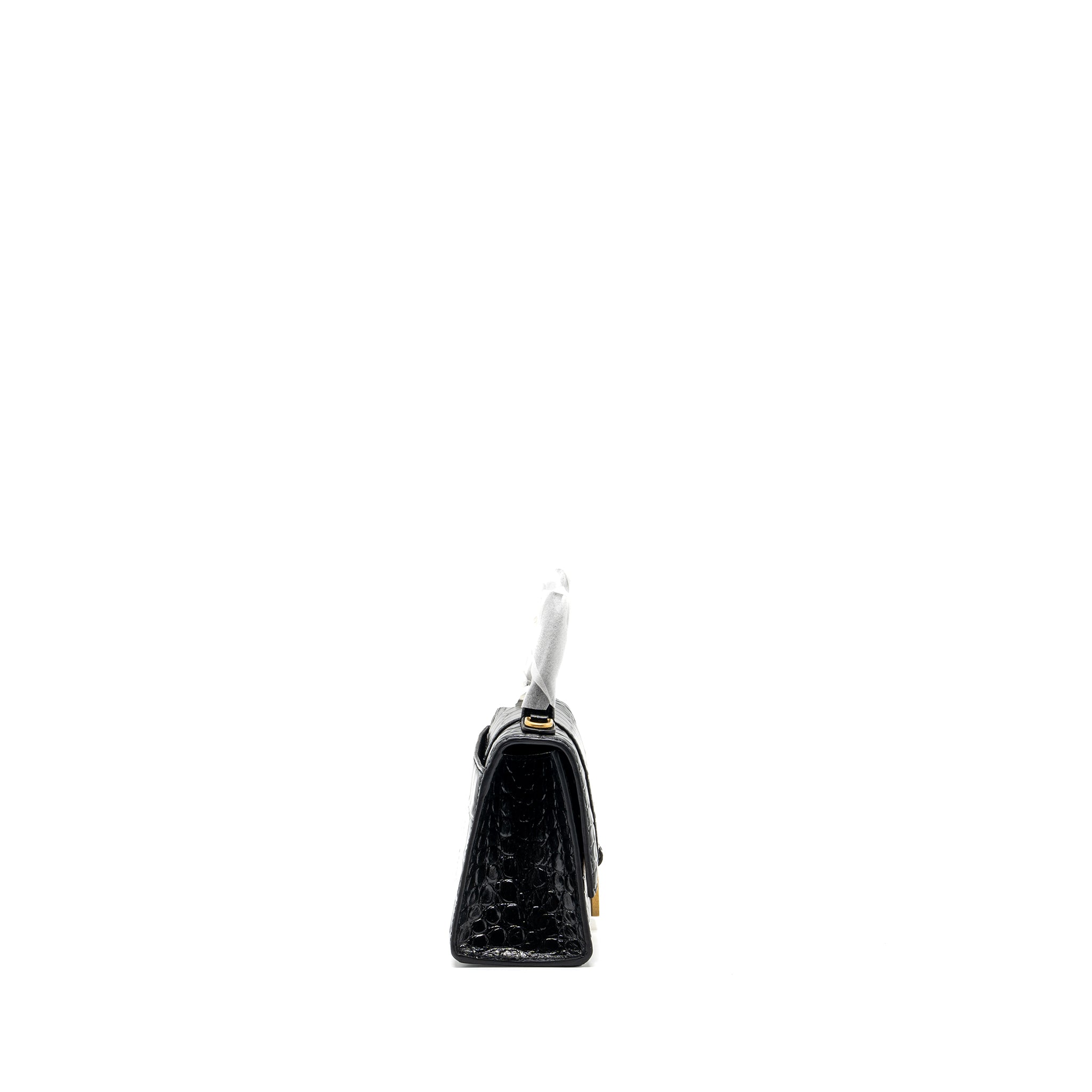 BALENCIAGA HOURGLASS XS HANDBAG CROCODILE EMBOSSED BLACK GHW