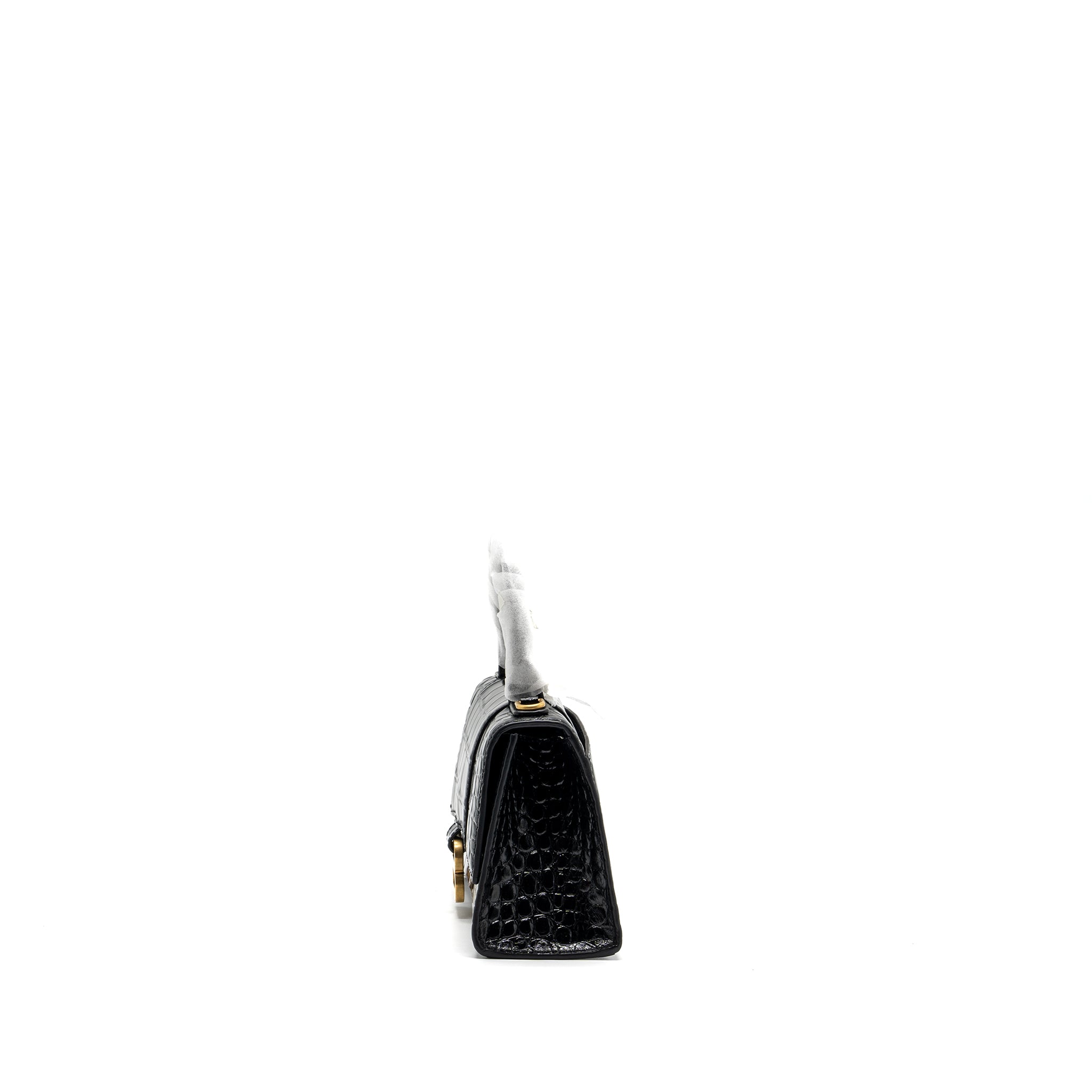 BALENCIAGA HOURGLASS XS HANDBAG CROCODILE EMBOSSED BLACK GHW