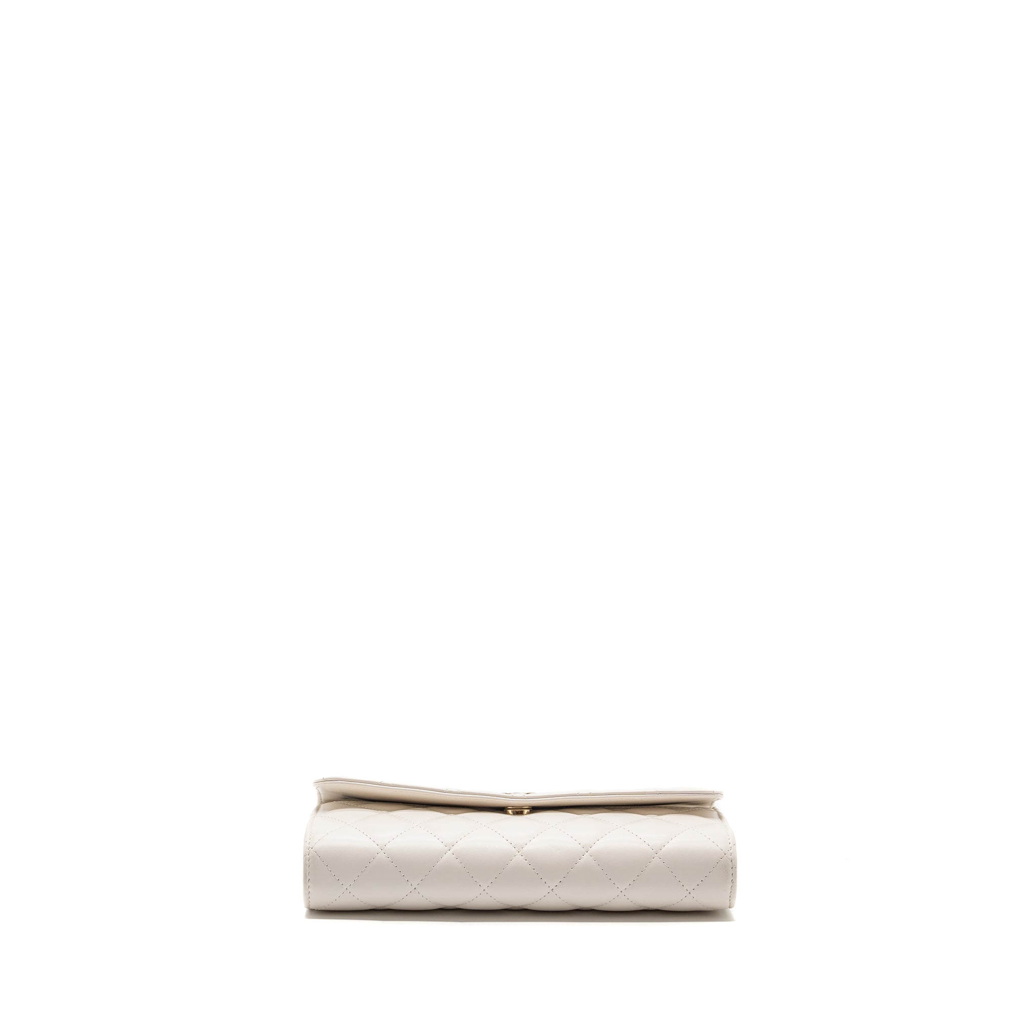CHANEL TOP HANDLE FLAP WALLET WITH CHAIN LAMBSKIN WHITE LGHW (MICROCHIP)
