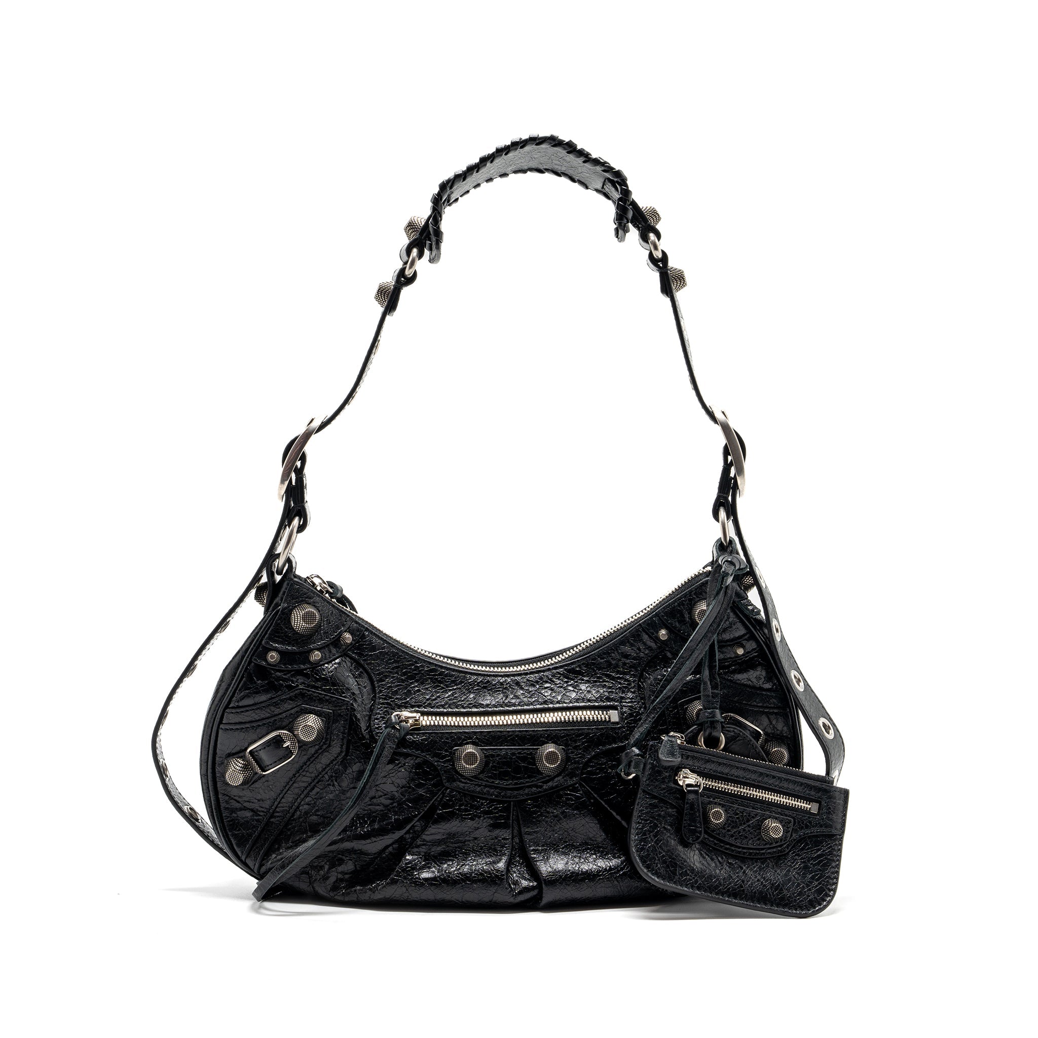 BALENCIAGA LE CARGOLE SMALL SHOULDER BAG LAMBSKIN BLACK SHW