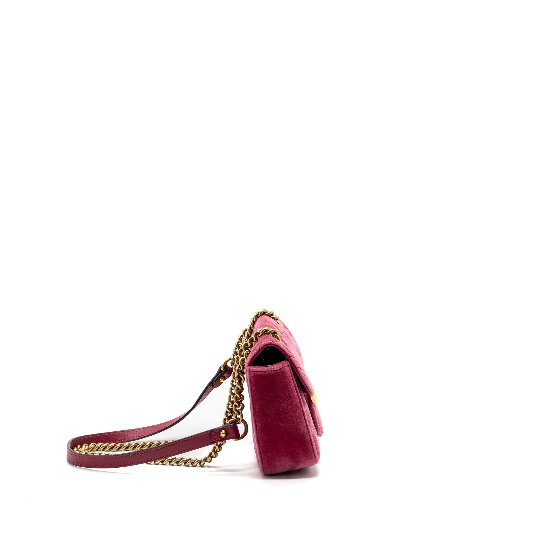 GUCCI SMALL GG MARMONT SHOULDER BAG VELVET PINK GHW
