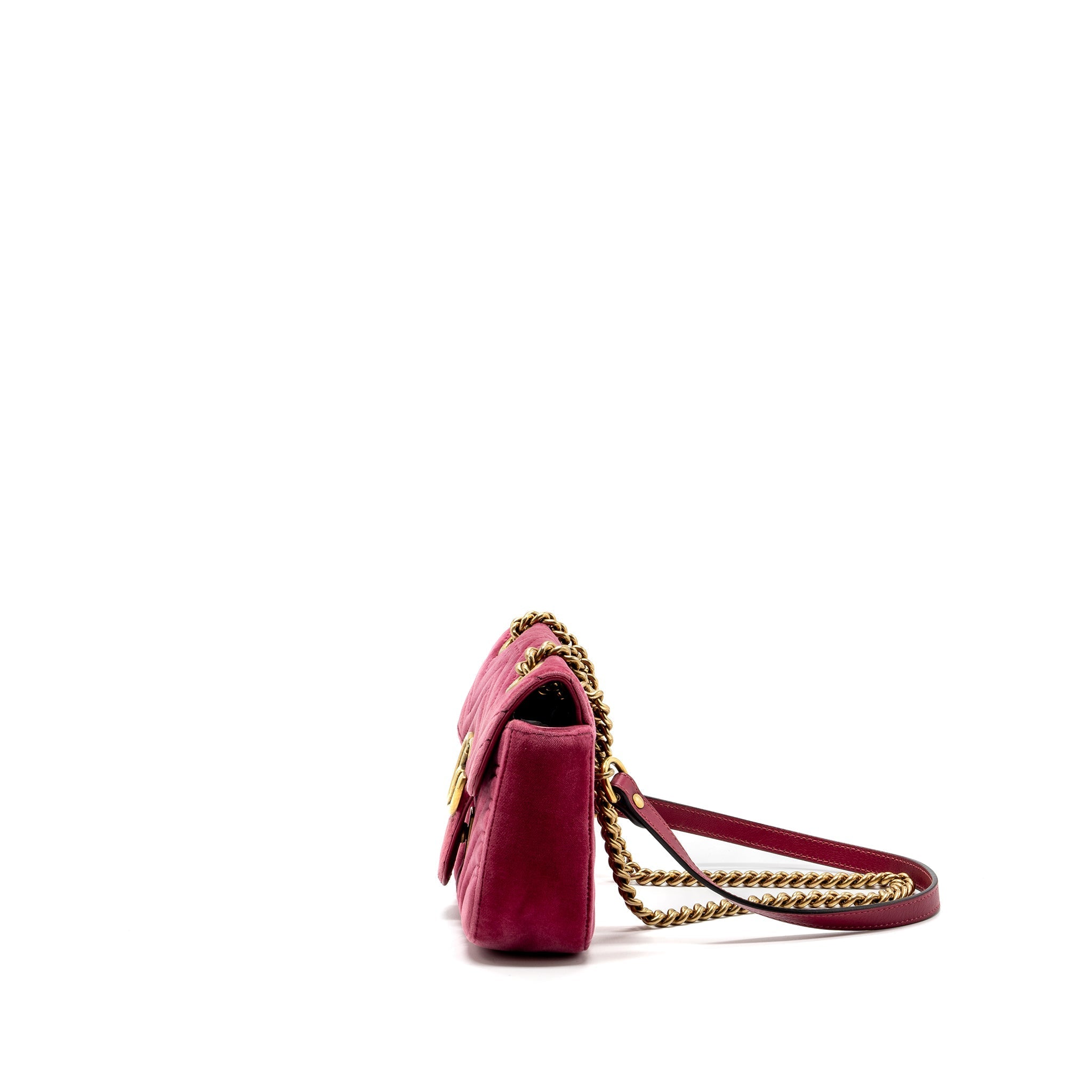 GUCCI SMALL GG MARMONT SHOULDER BAG VELVET PINK GHW