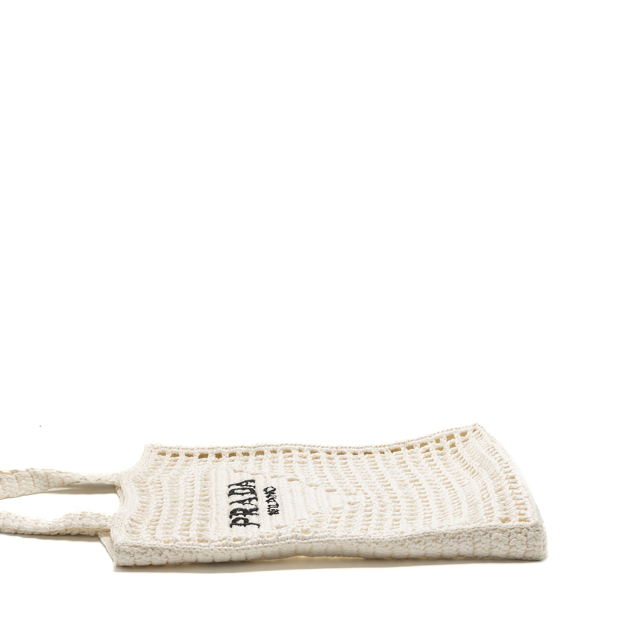 PRADA CROCHET TOTE BAG RAFFIA WHITE