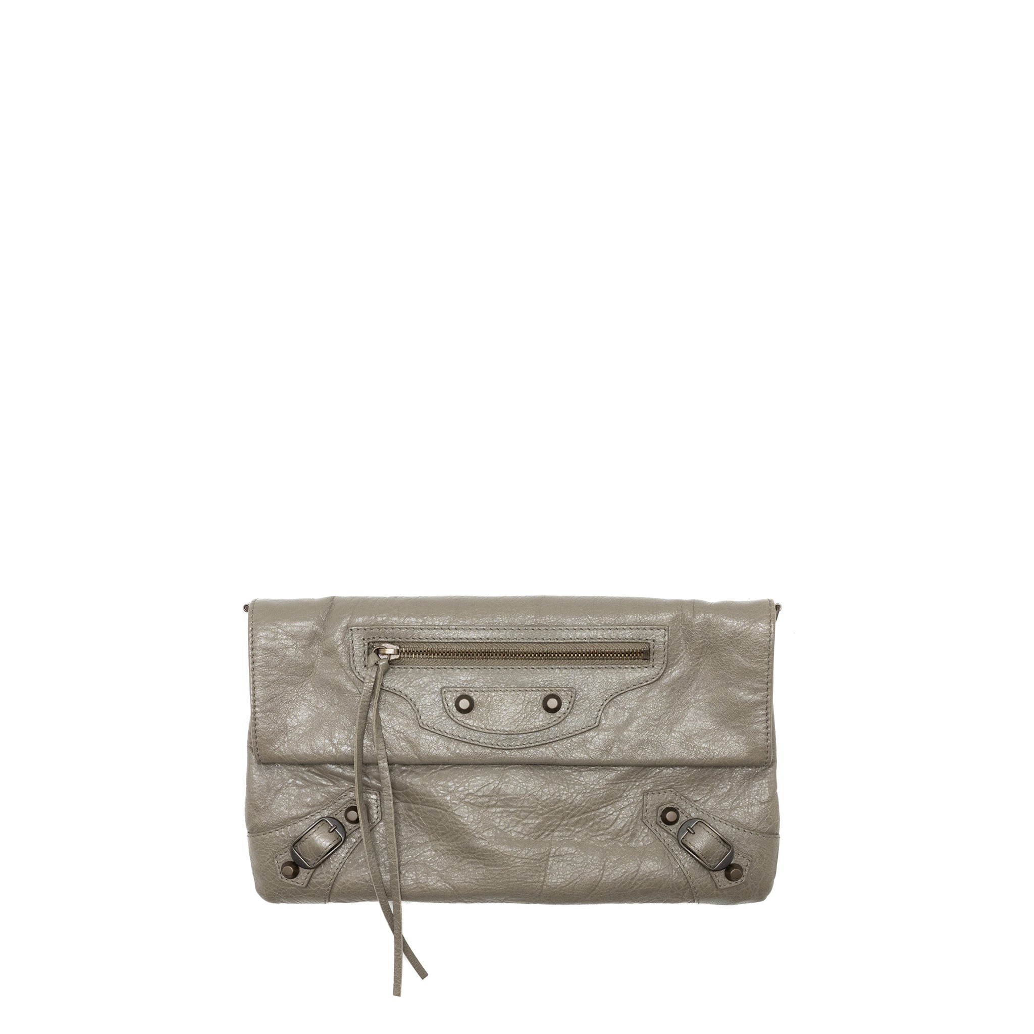 BALENCIAGA CITY FOLD CLUTCH/SHOULDER BAG LEATHER GREY RUTHENIUM HARDWARE