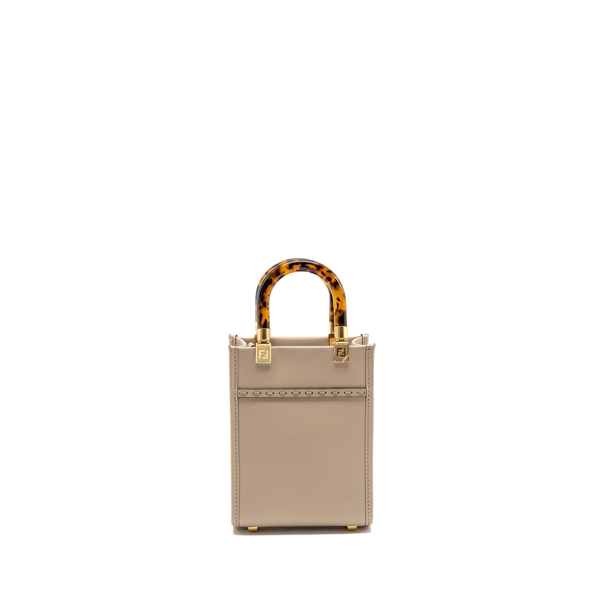 FENDI MINI SUNSHINE SHOPPER/TOTE BAG LEATHER LIGHT GREY LGHW