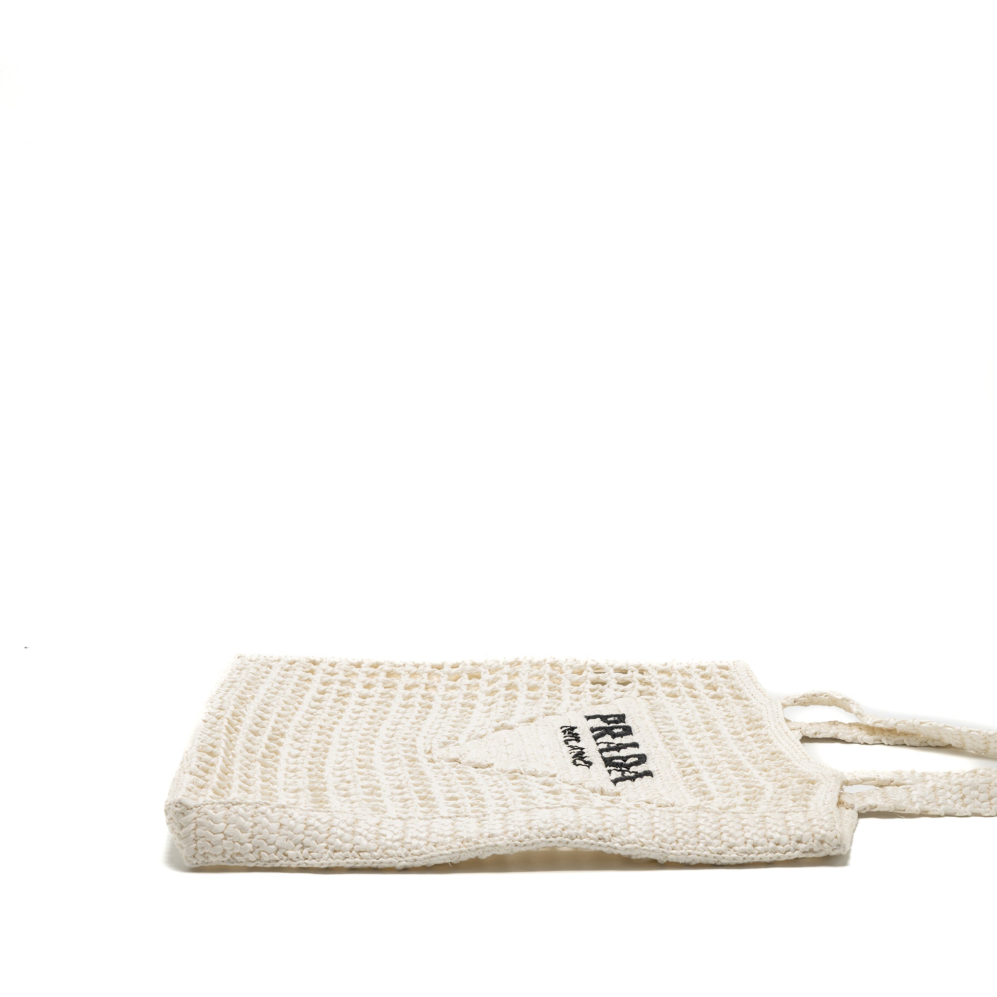 PRADA CROCHET TOTE BAG RAFFIA WHITE