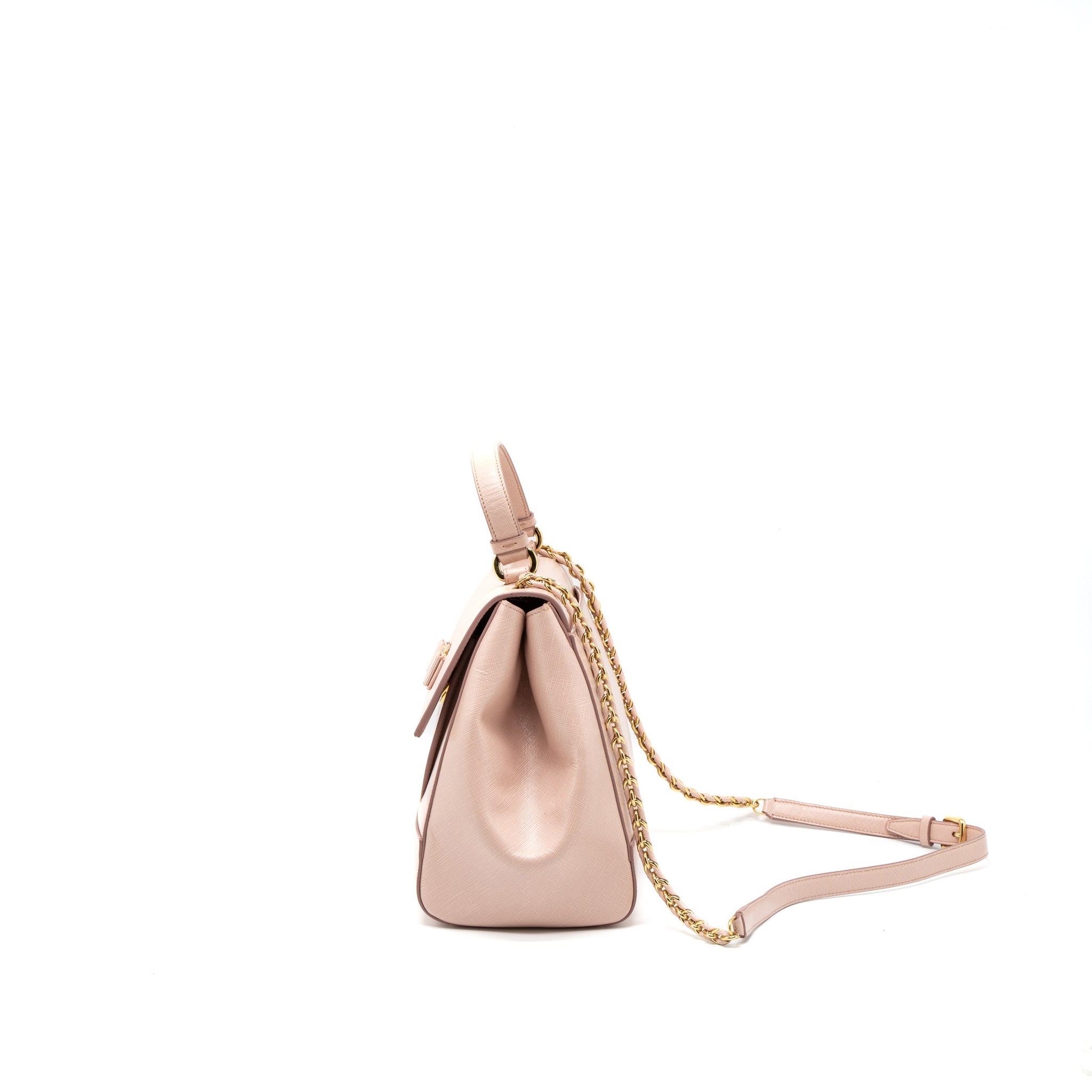 SALVATORE FERRAGAMO TOP HANDLE FLAP BAG CALFSKIN LIGHT PINK GHW