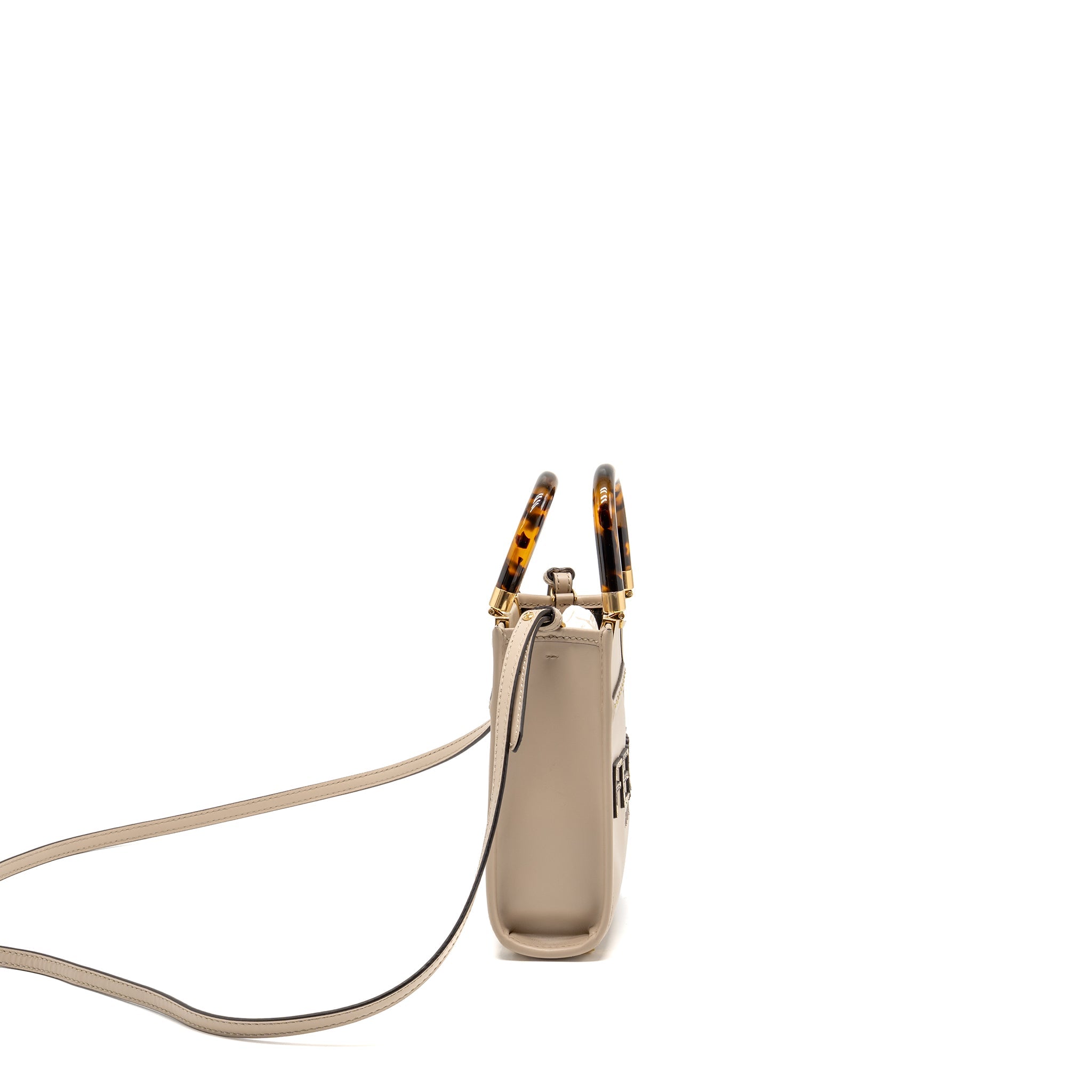 FENDI MINI SUNSHINE SHOPPER/TOTE BAG LEATHER LIGHT GREY LGHW