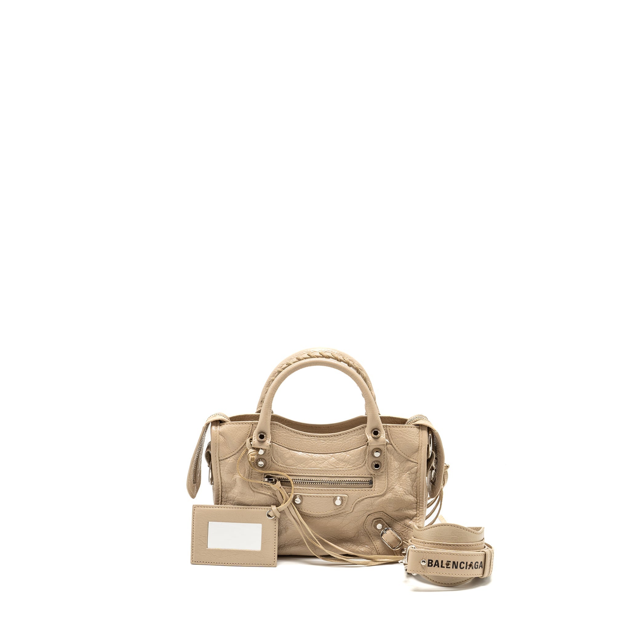 BALENCIAGA MINI CITY BAG CALFSKIN BEIGE SHW