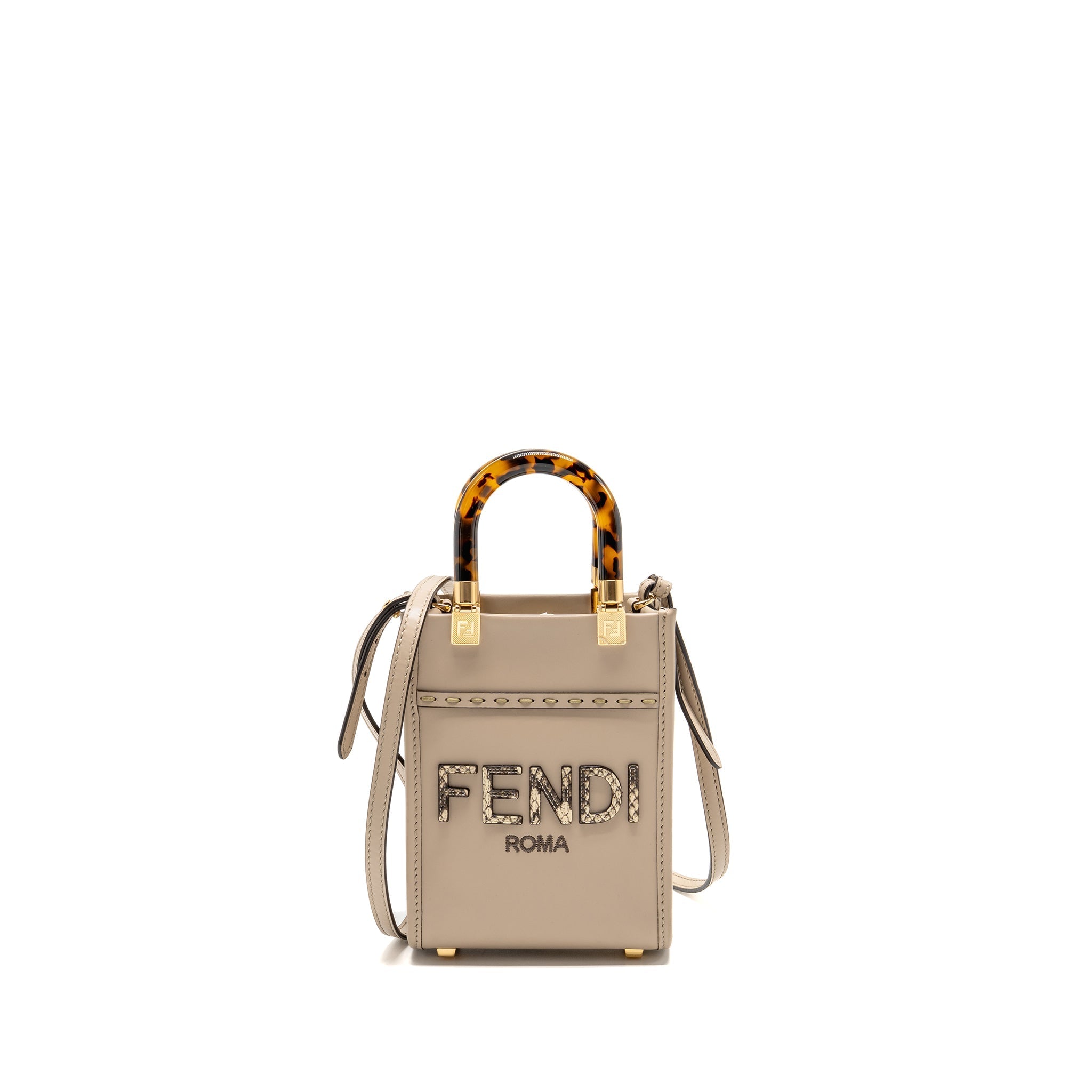 FENDI MINI SUNSHINE SHOPPER/TOTE BAG LEATHER LIGHT GREY LGHW