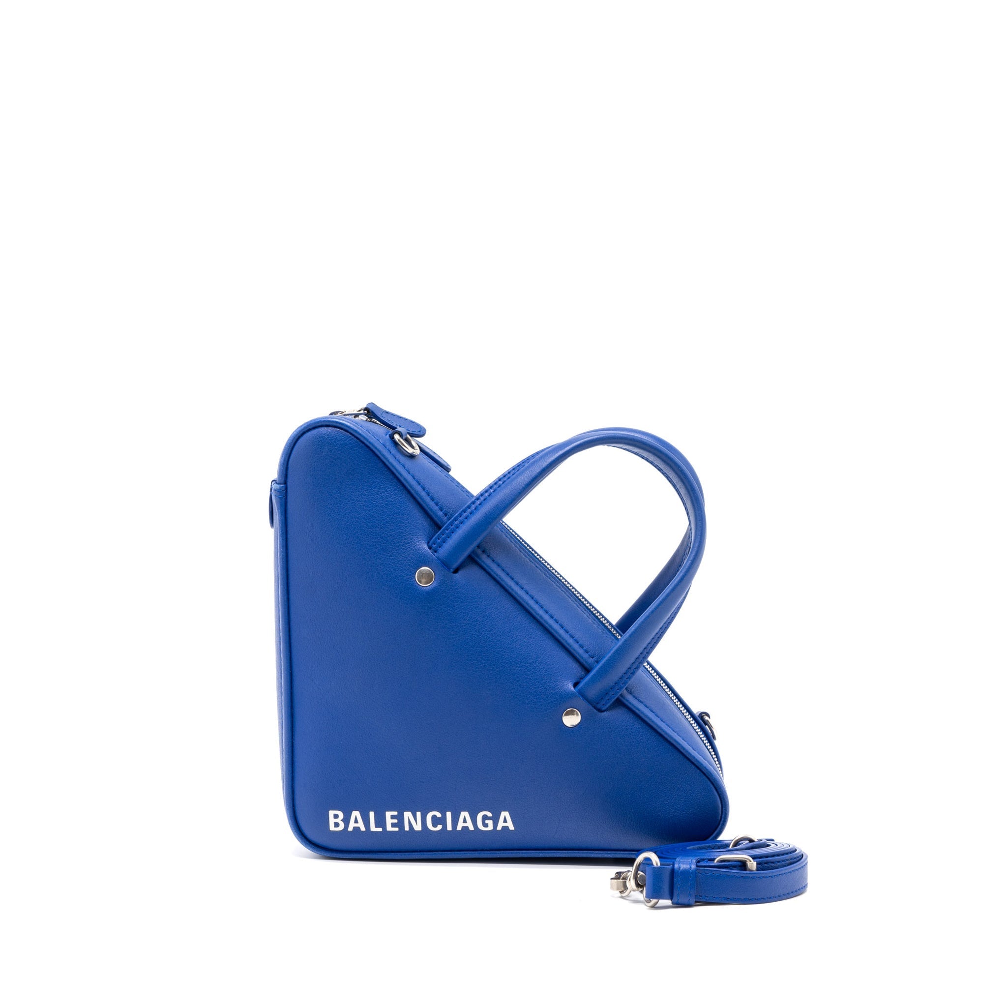 BALENCIAGA TRIANGLE DUFFLE BAG CALFSKIN BLUE SHW